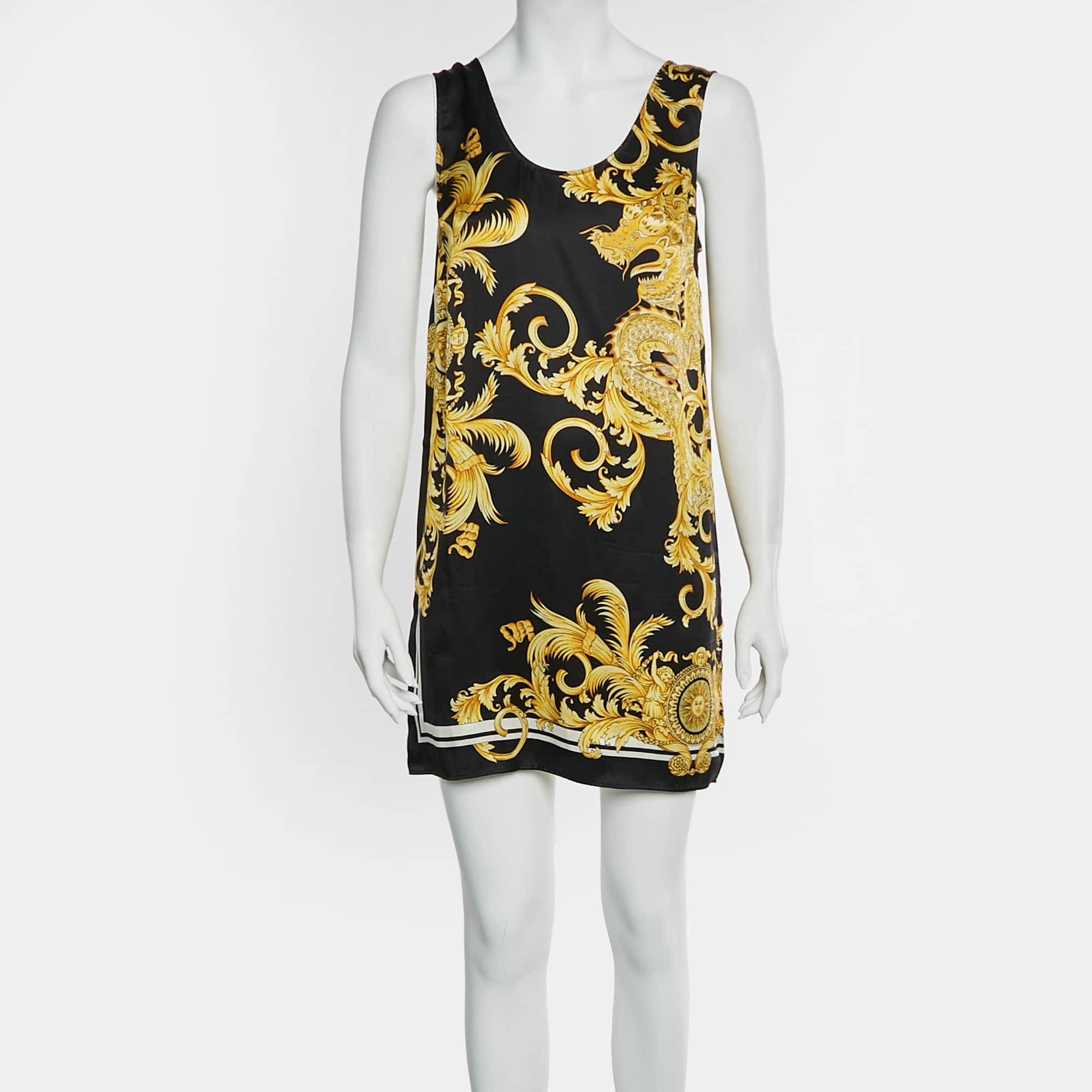 Versace Black Medusa Print Silk Sleeveless Mini Dress