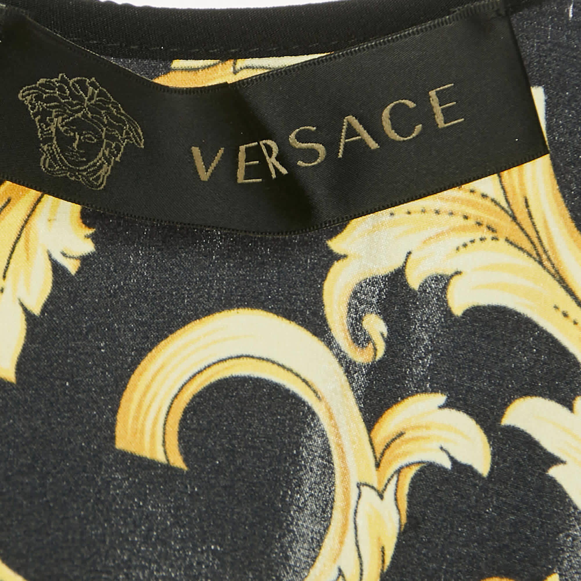 Versace Black Medusa Print Silk Sleeveless Mini Dress