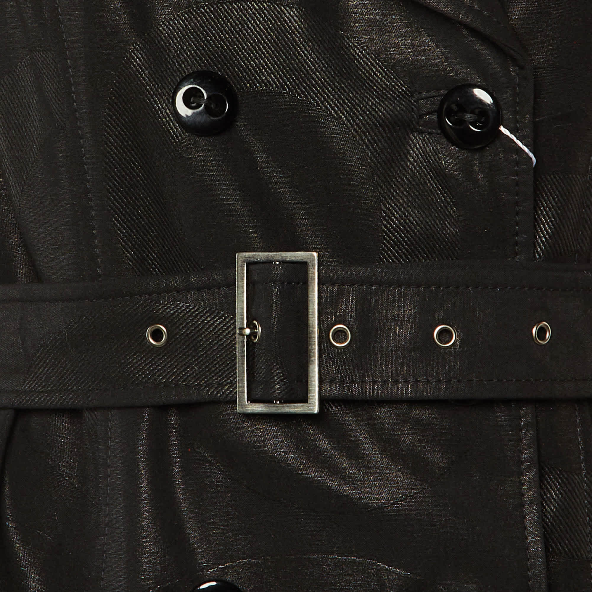 Versace Black Patterned Cotton Trench Coat