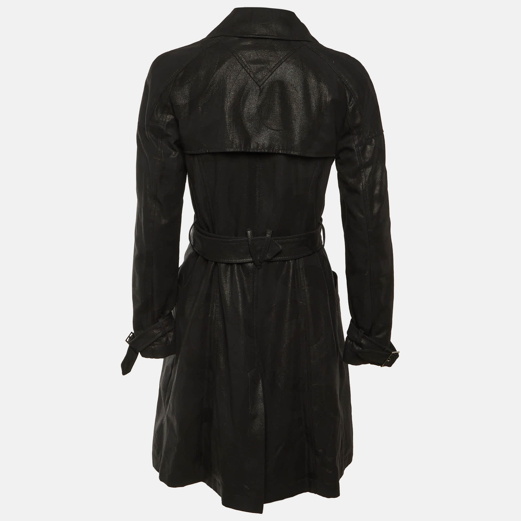 Versace Black Patterned Cotton Trench Coat