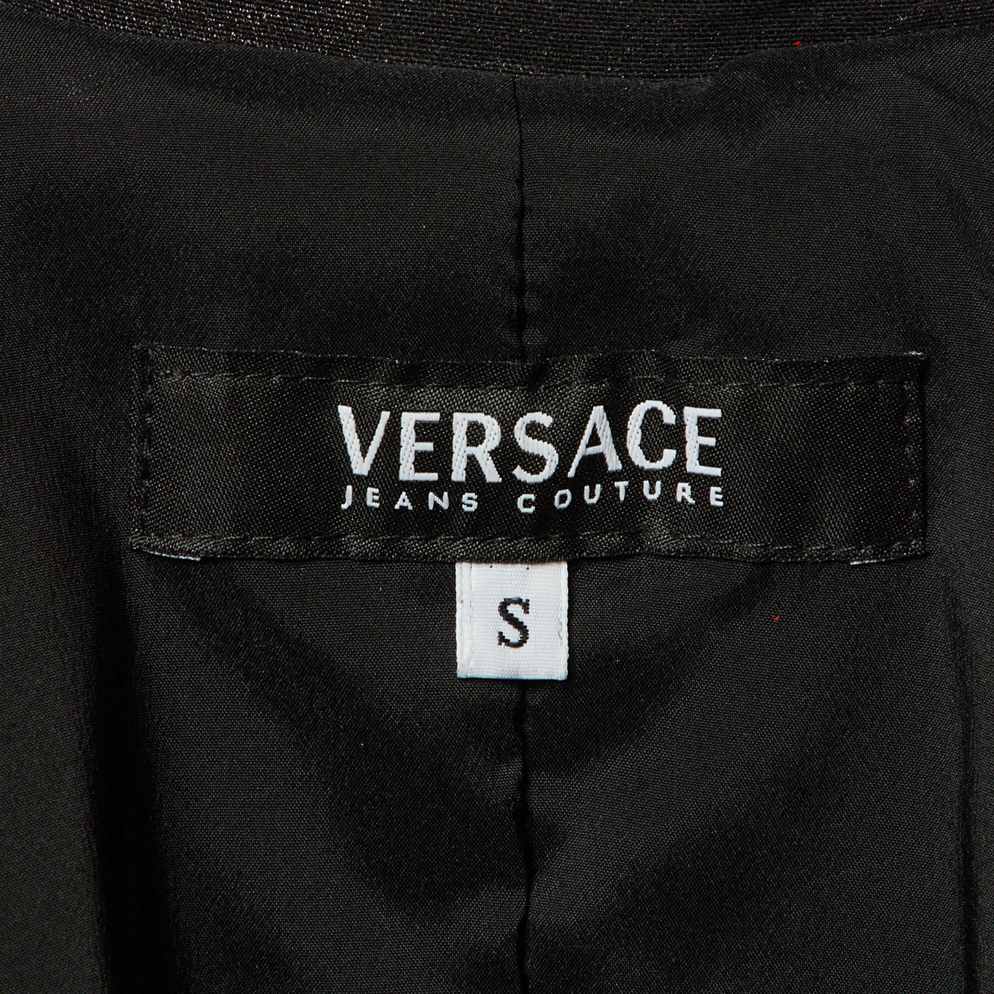 Versace Black Patterned Cotton Trench Coat