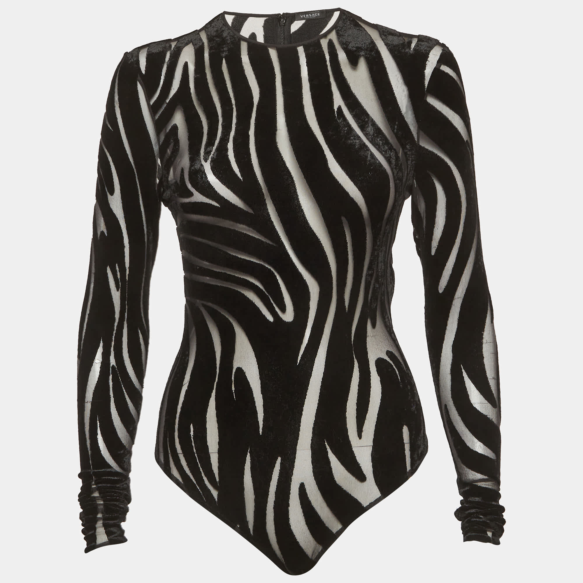 Versace Black Jersey Devore Sheer Bodysuit