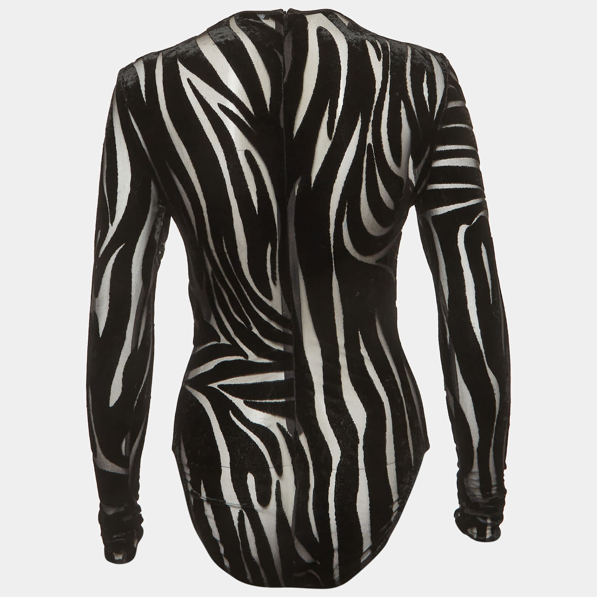 Versace Black Jersey Devore Sheer Bodysuit