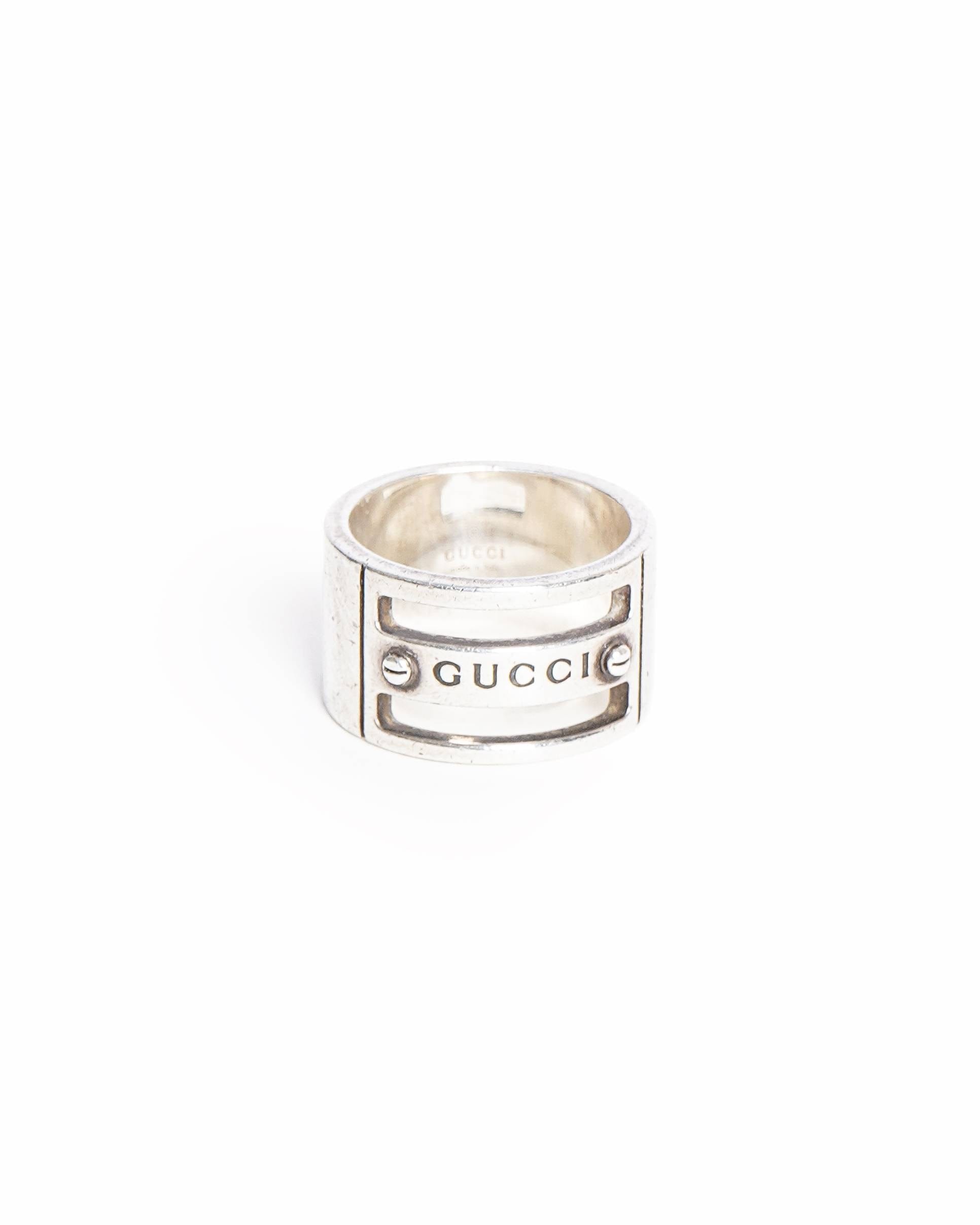 Gucci Vintage Gucci Sterling Silver Logo Band Ring