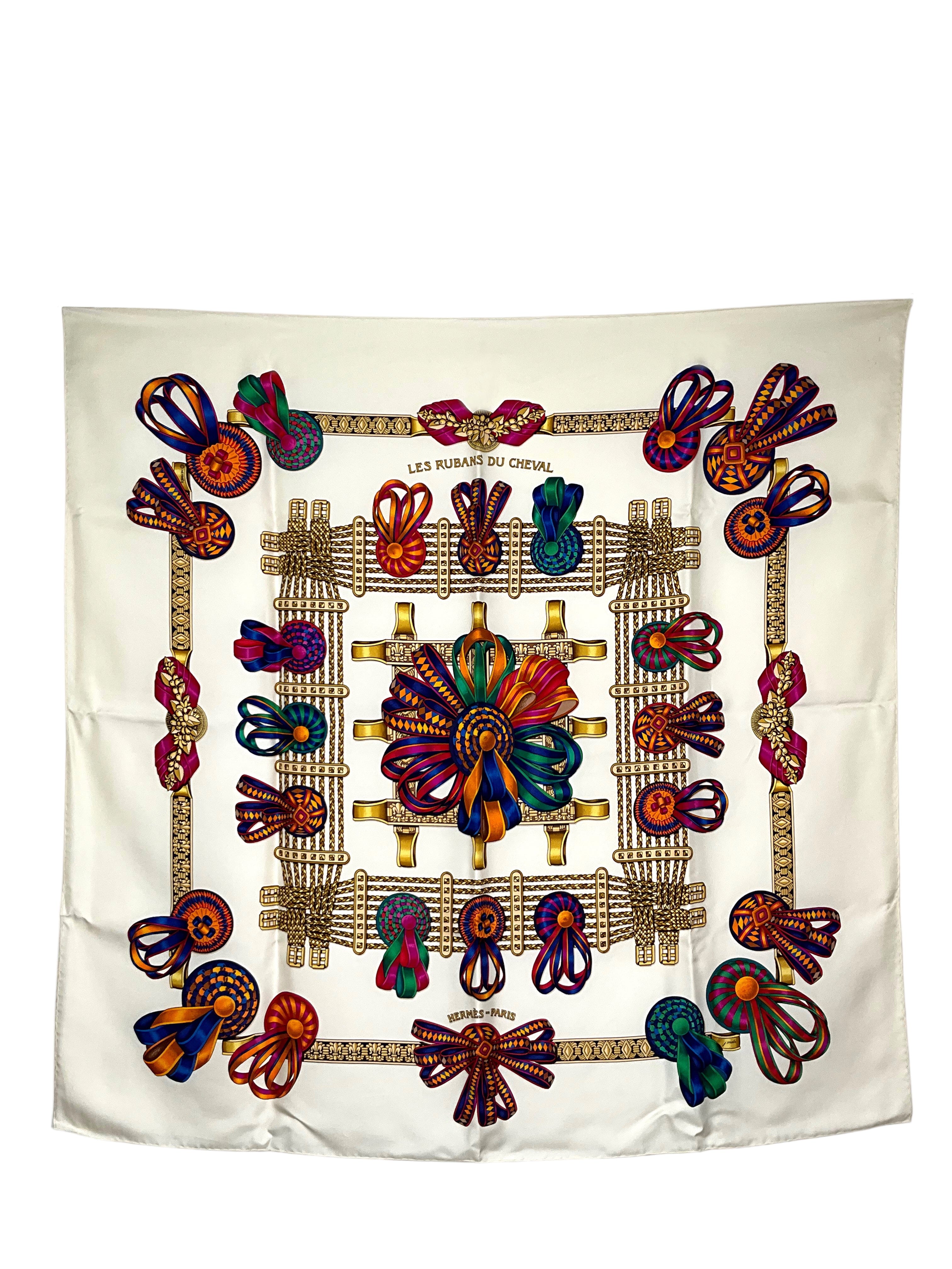 HERMES Les Rubans Du Cheval Silk Scarf 90