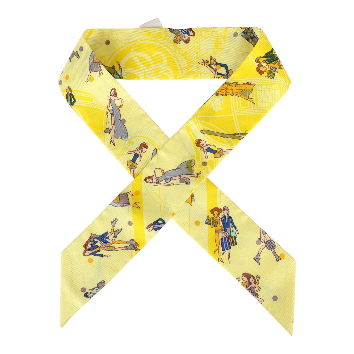 Hermes Ex - Libris Les Parisie Jaune Soufre and Gris Silk Twilly