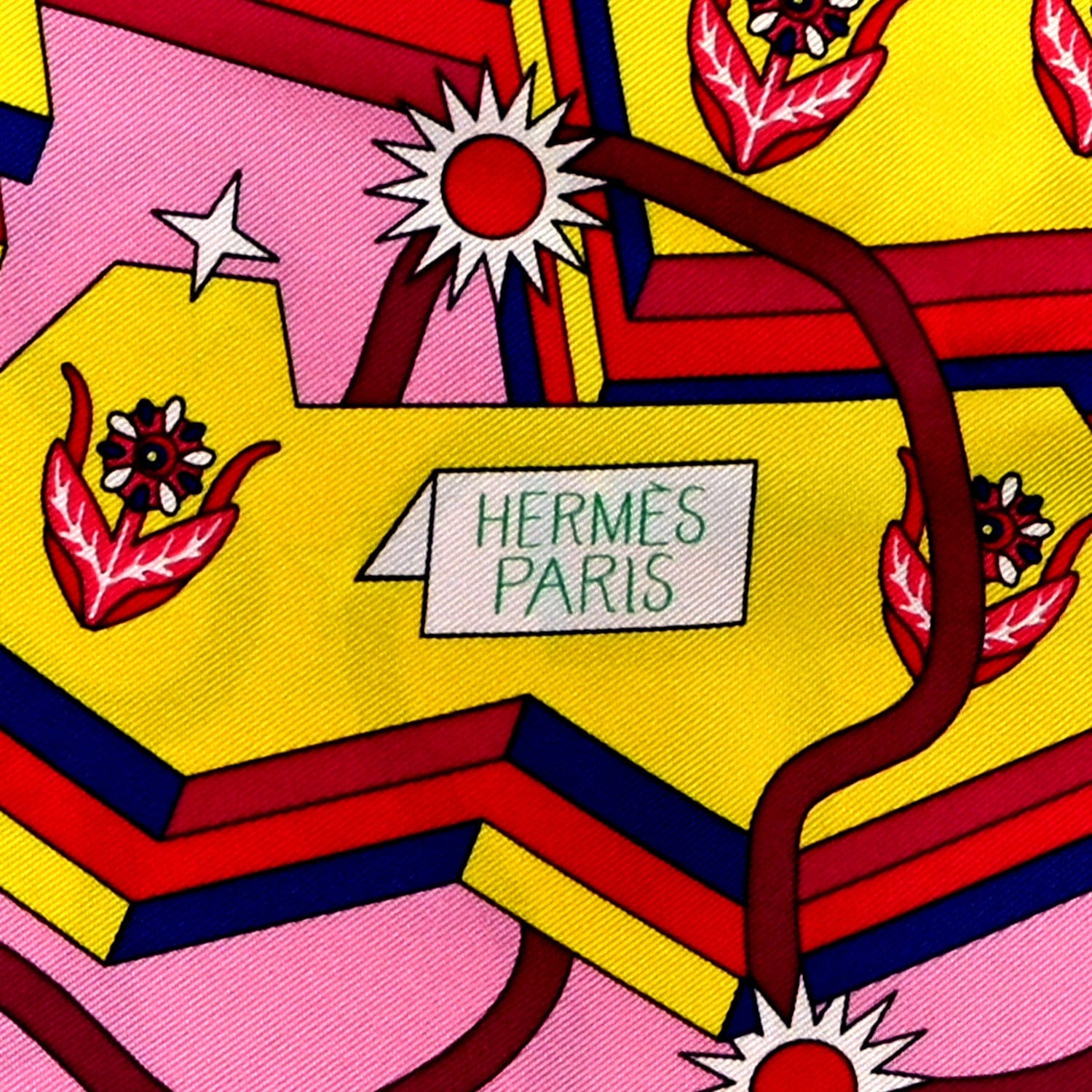 Hermes Silk La Source De Pegase Scarf 90 Rose Jaune Vif Bleu Royal