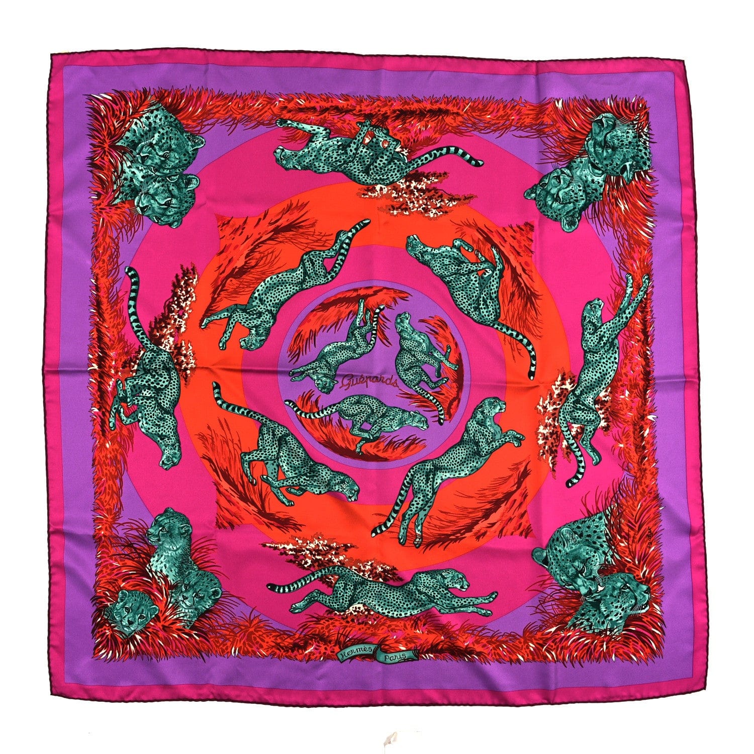 Hermes Silk Guepards Scarf 90 Fuchsia Violet Rouge