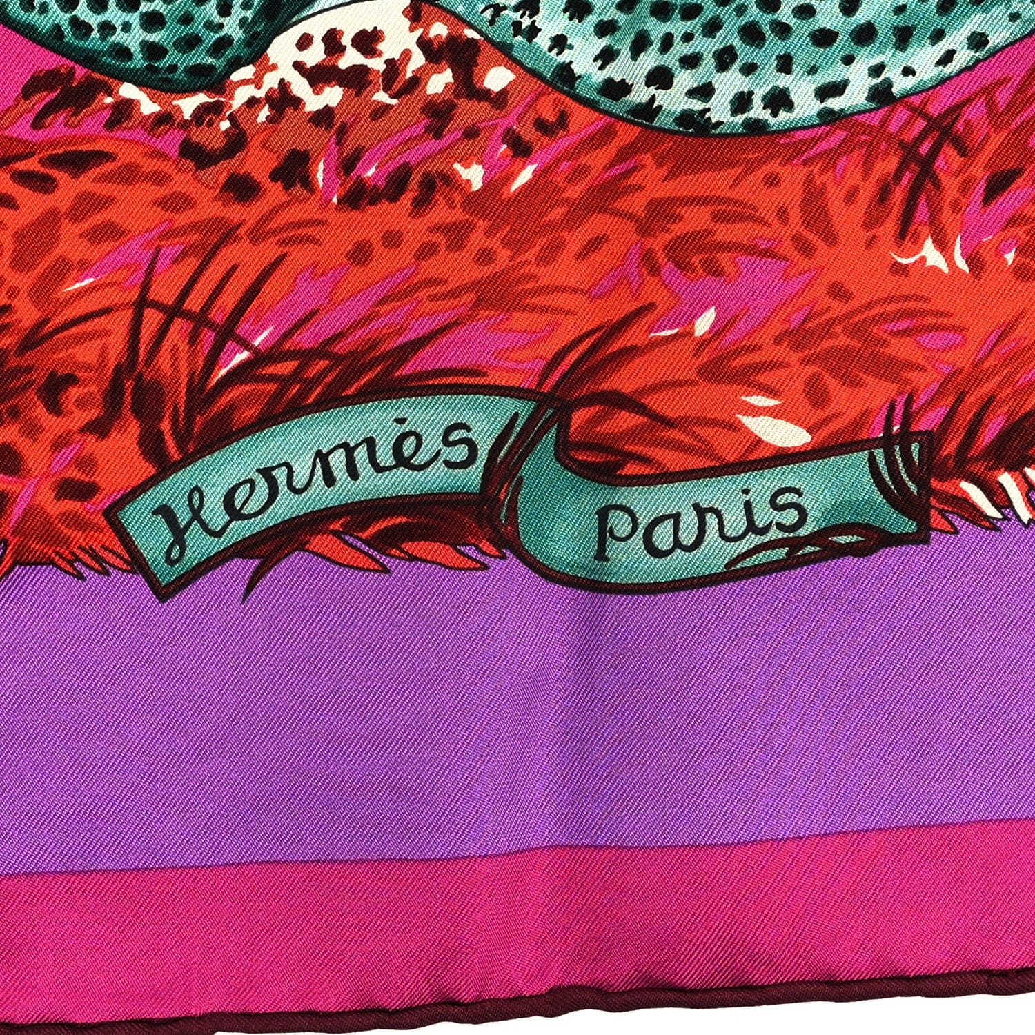 Hermes Silk Guepards Scarf 90 Fuchsia Violet Rouge