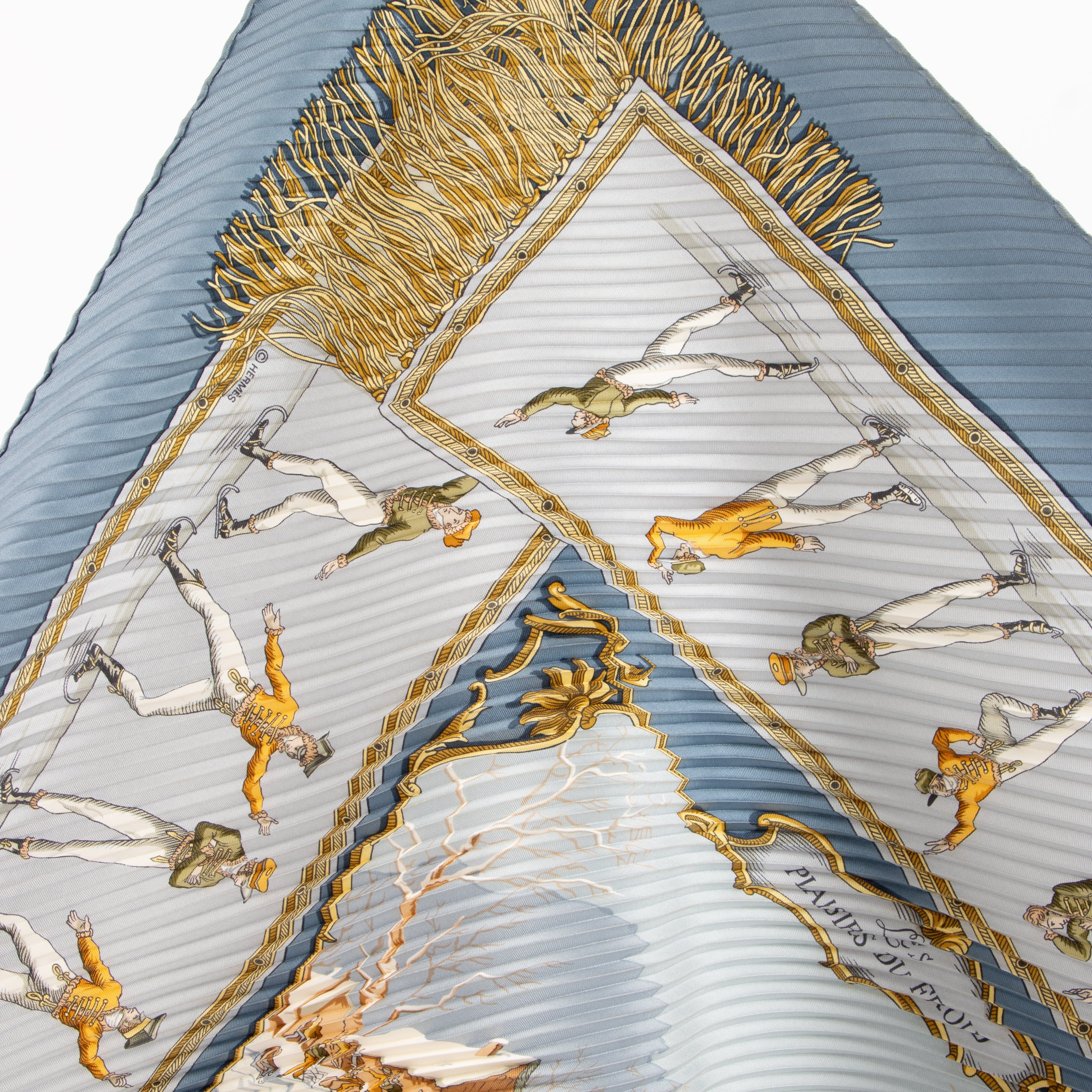 Hermes Blue Silk Plaisirs du Froid Plisse 90 Scarf