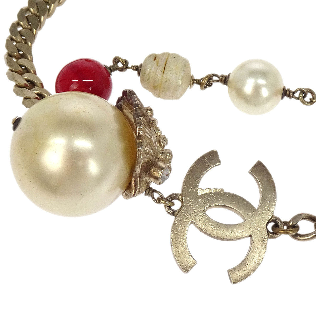 Chanel Silver Chain Belt Costume Pearl Rhinestone 05C Small Good