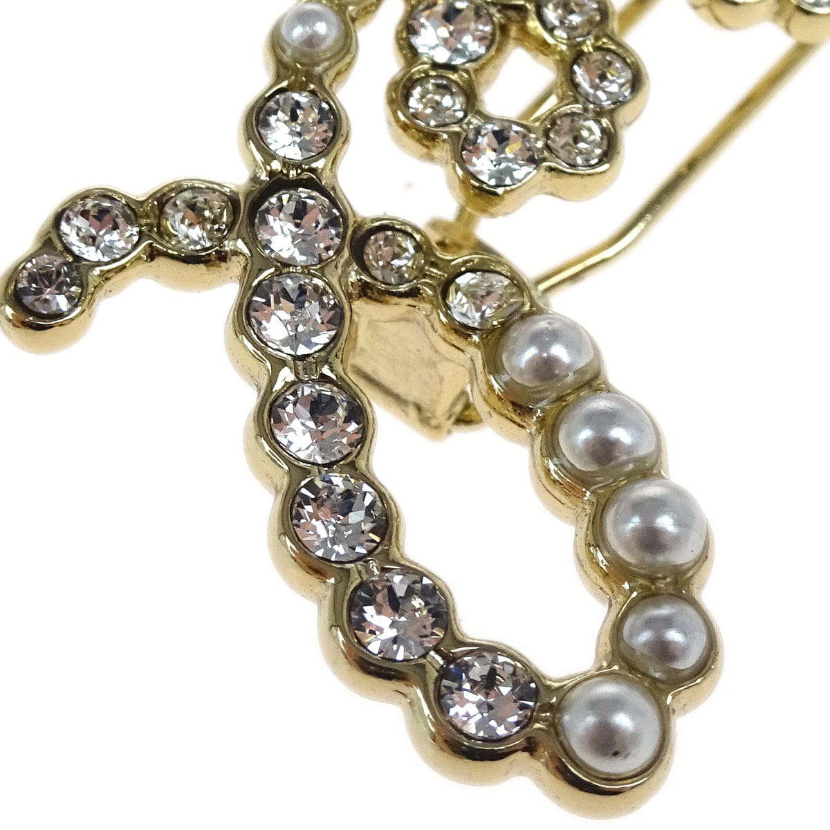 Chanel Hair Clip Barrette Gold Costume Pearl Rhinestone B19K