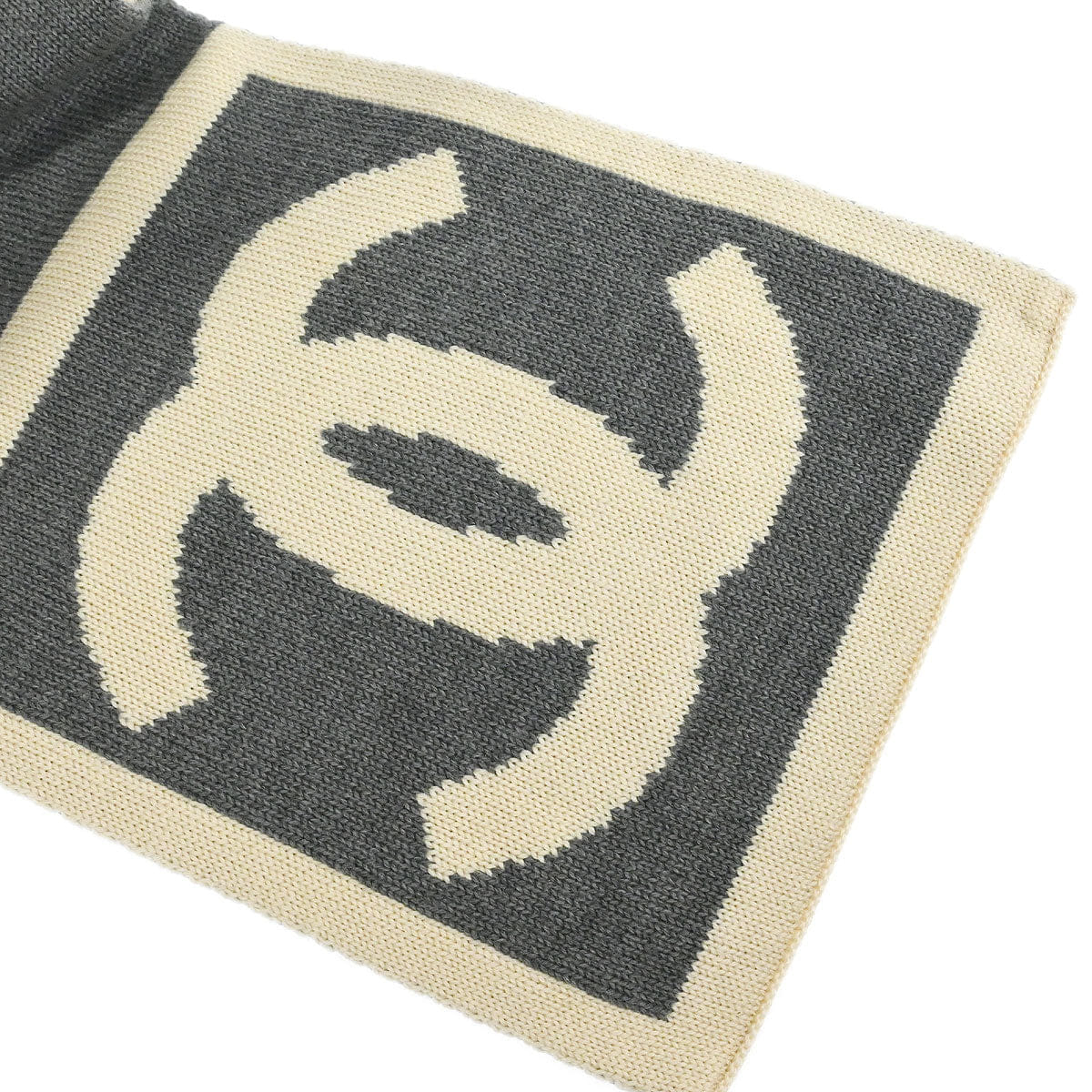 Chanel Sport Line Scarf Shawl Muffler White Gray Small Good