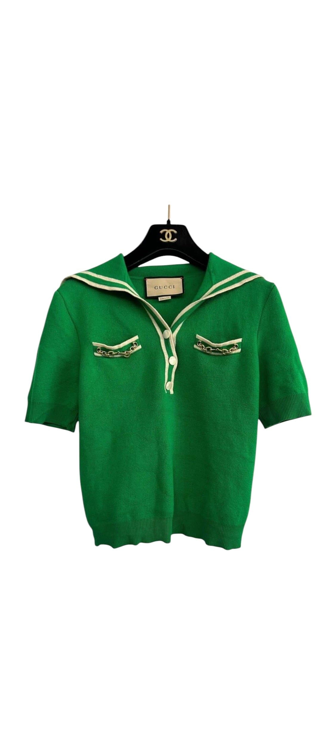 Gucci Green/Cream Horsebit Knitted Top Sz XS DLT1108