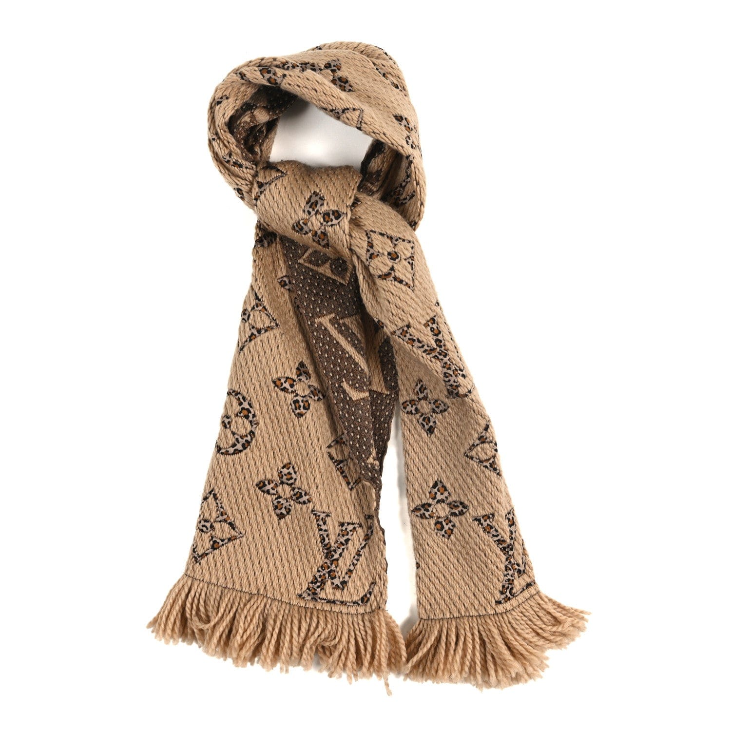 Louis Vuitton Wool Silk Monogram Giant Jungle Logomania Shine Scarf Beige
