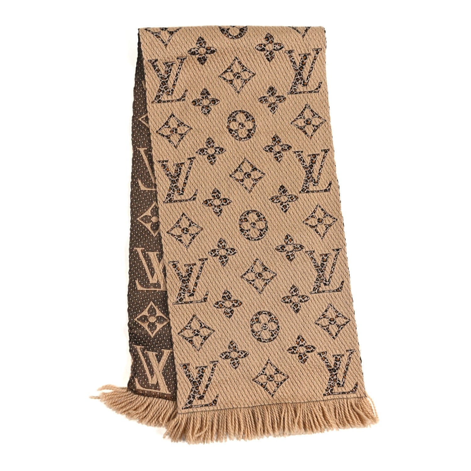 Louis Vuitton Wool Silk Monogram Giant Jungle Logomania Shine Scarf Beige