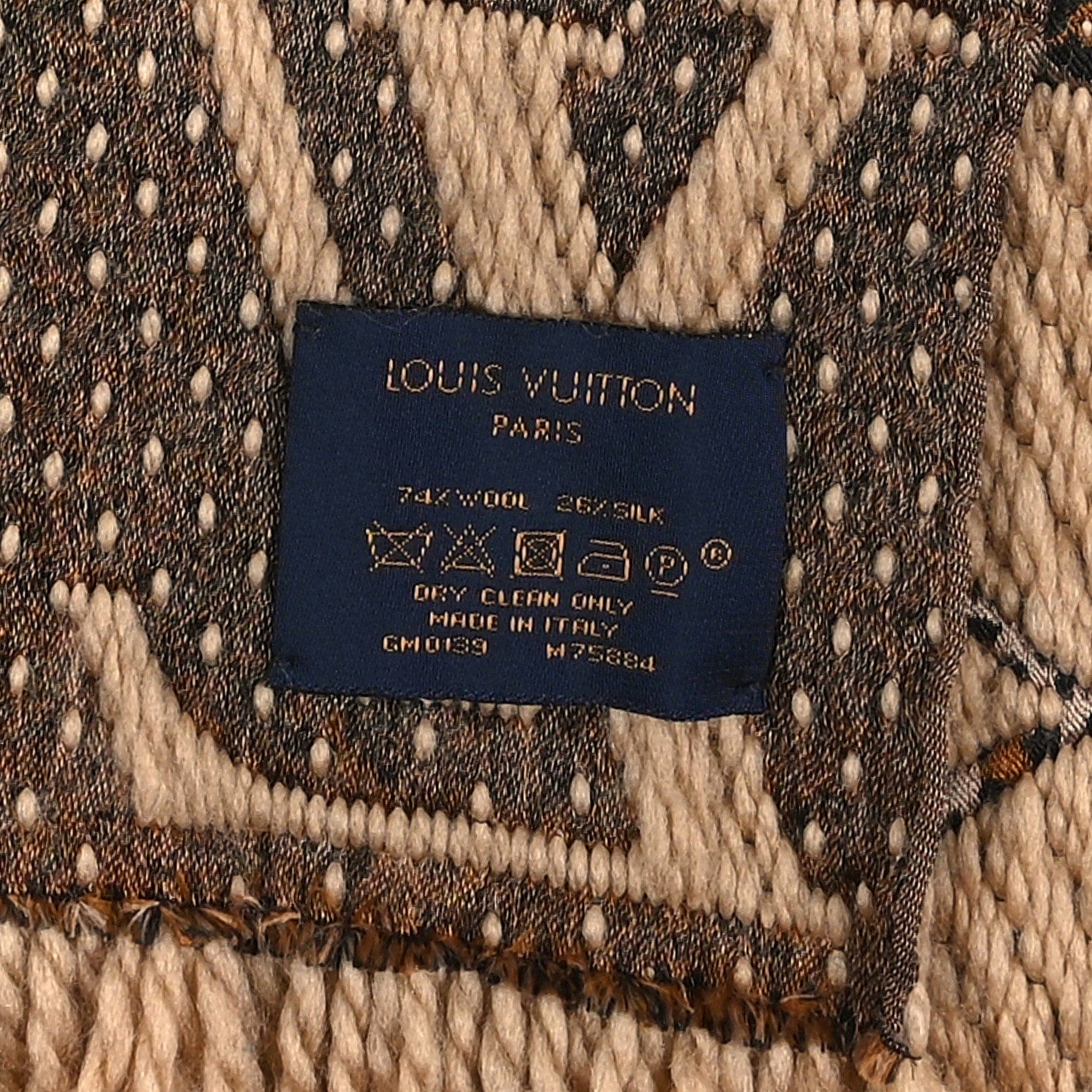 Louis Vuitton Wool Silk Monogram Giant Jungle Logomania Shine Scarf Beige