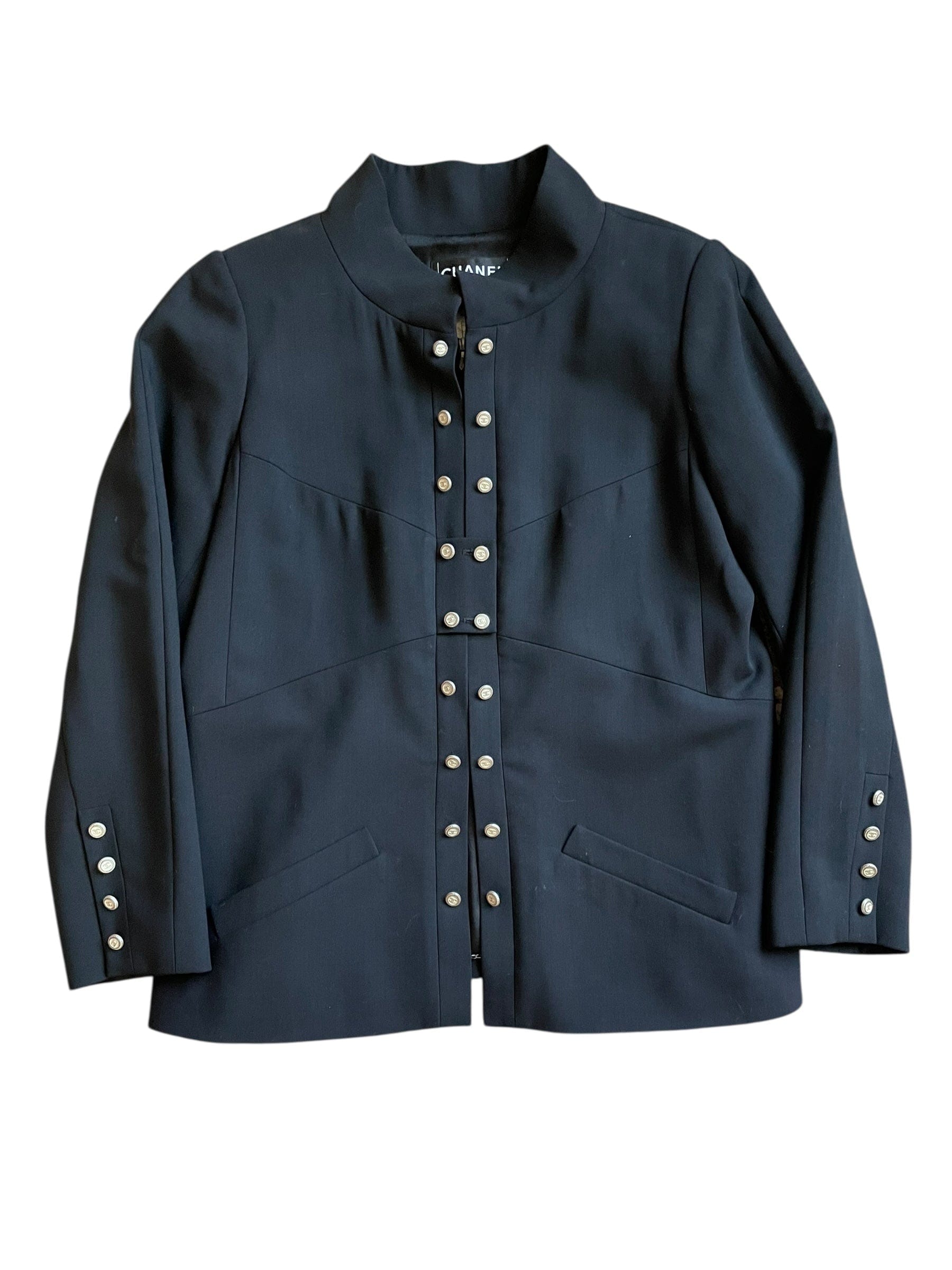 Chanel Black Jacket Sz 46 White buttons DXBK0493