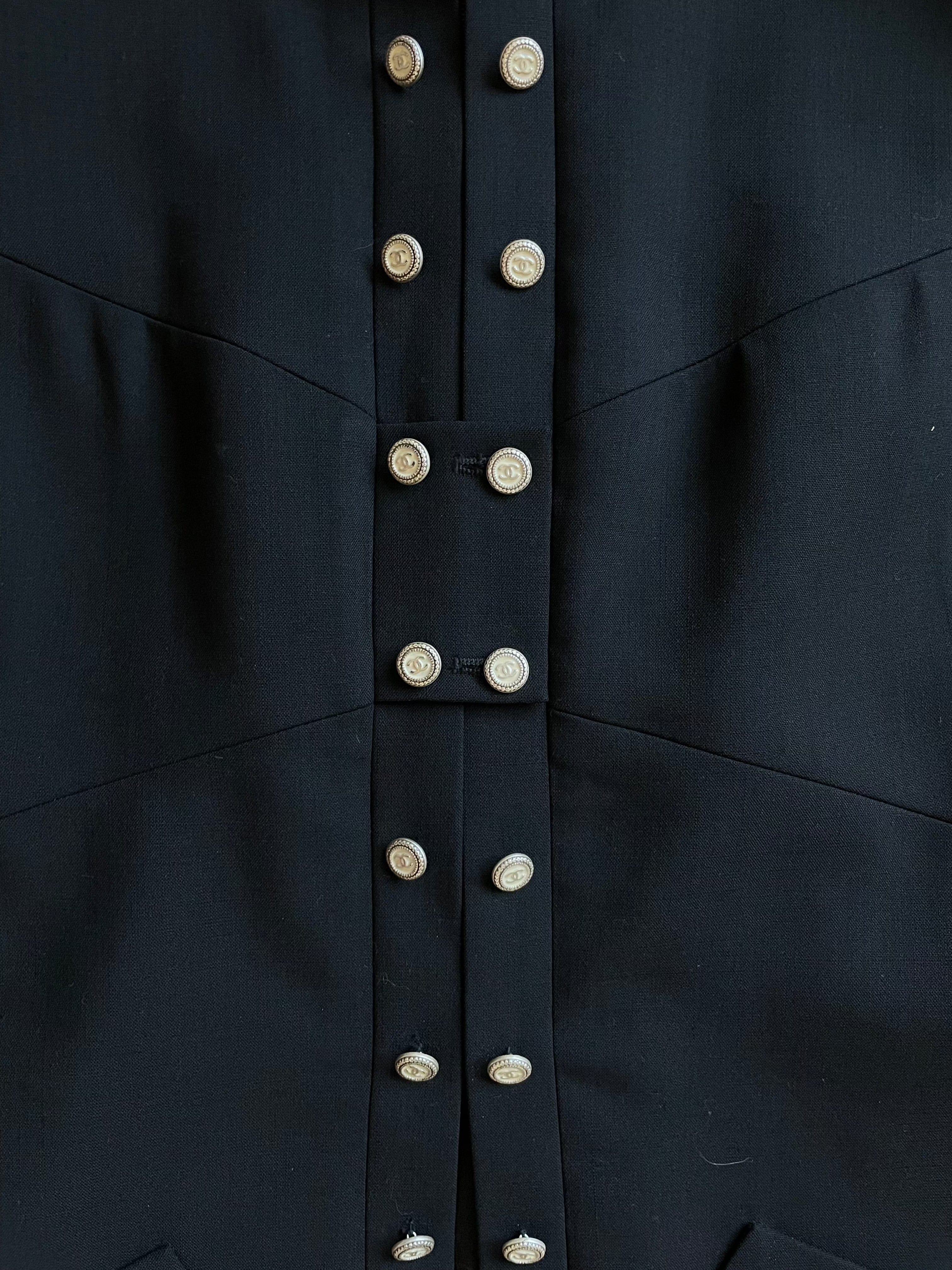 Chanel Black Jacket Sz 46 White buttons DXBK0493