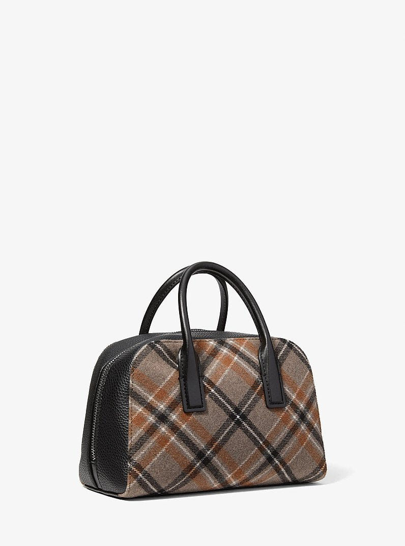 Michael Kors Ashton Small Plaid Print Wool Blend Messenger Bag Black