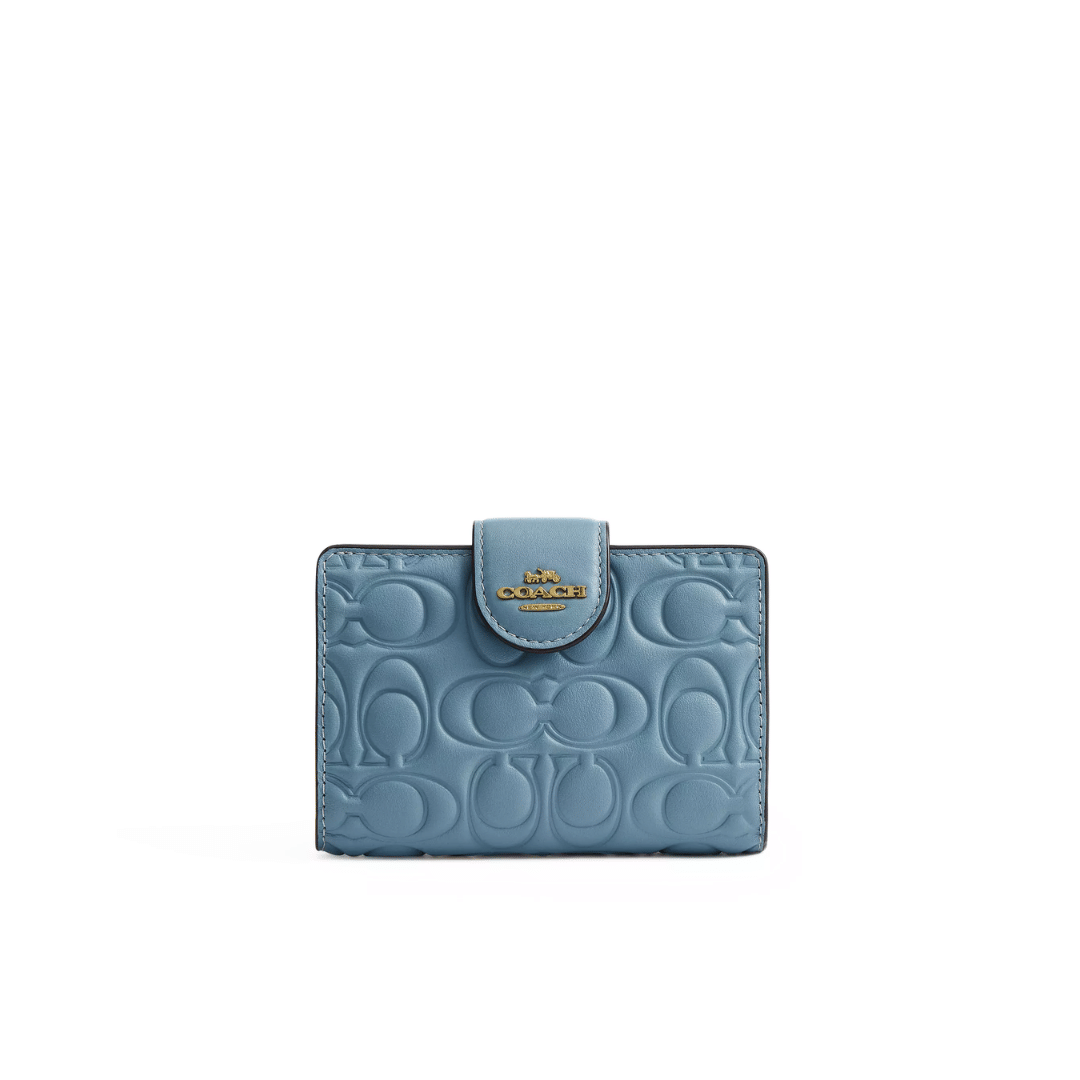 Coach Medium Corner Zip Wallet In Signature Leather smooth leather Gold Azure