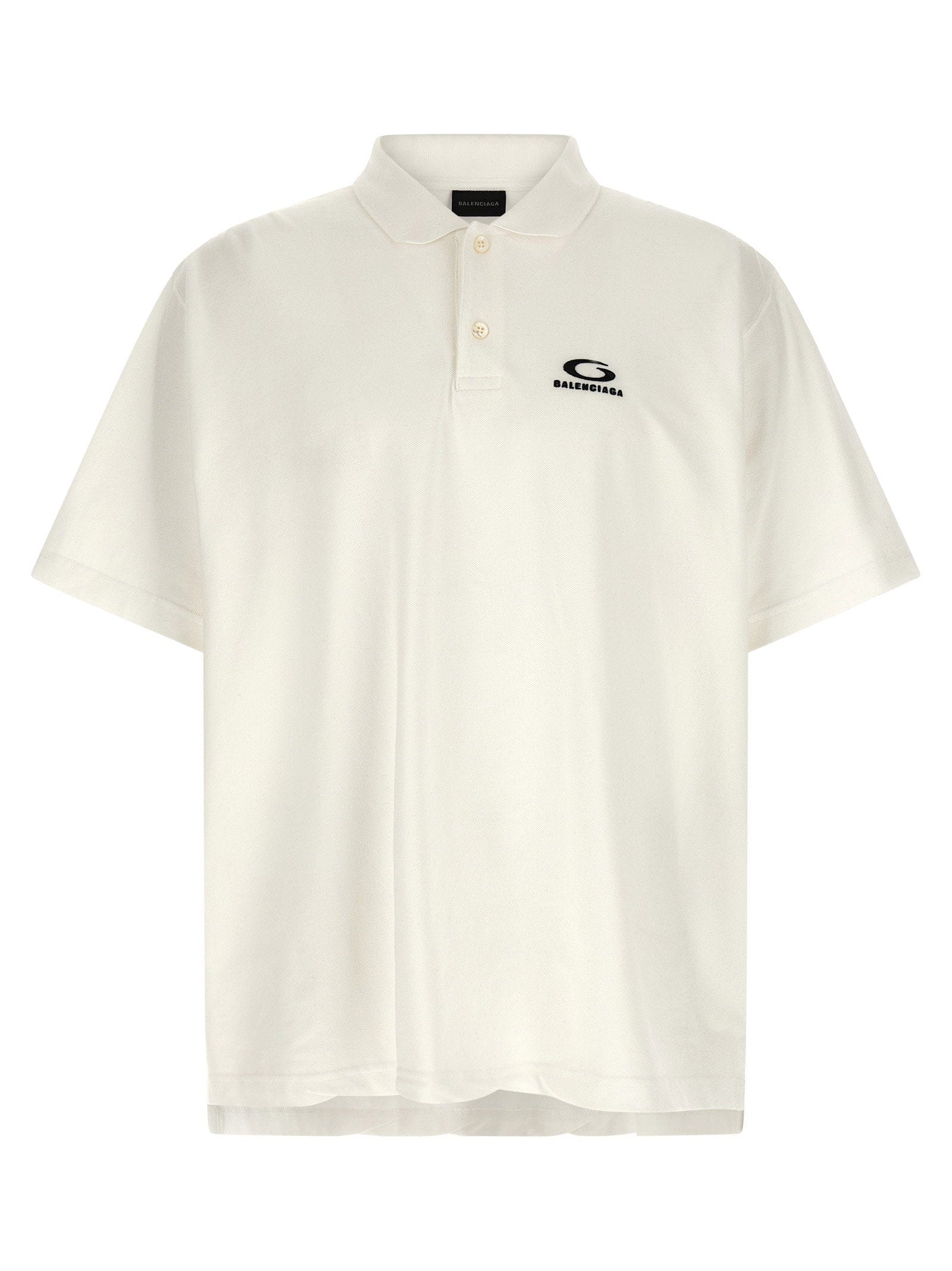 Balenciaga Laurel Classic Embroidered Polo Shirt — Cream