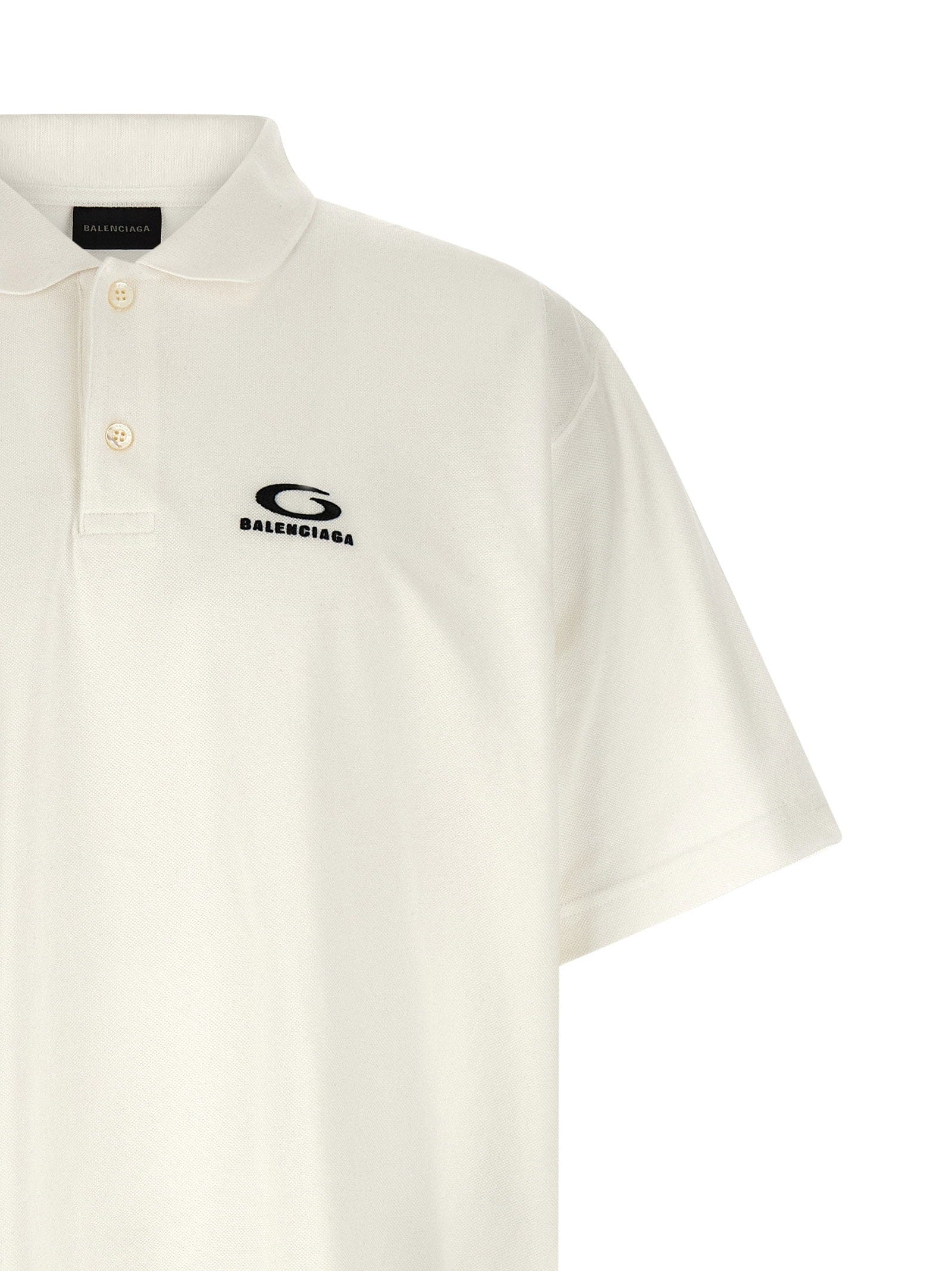 Balenciaga Laurel Classic Embroidered Polo Shirt — Cream