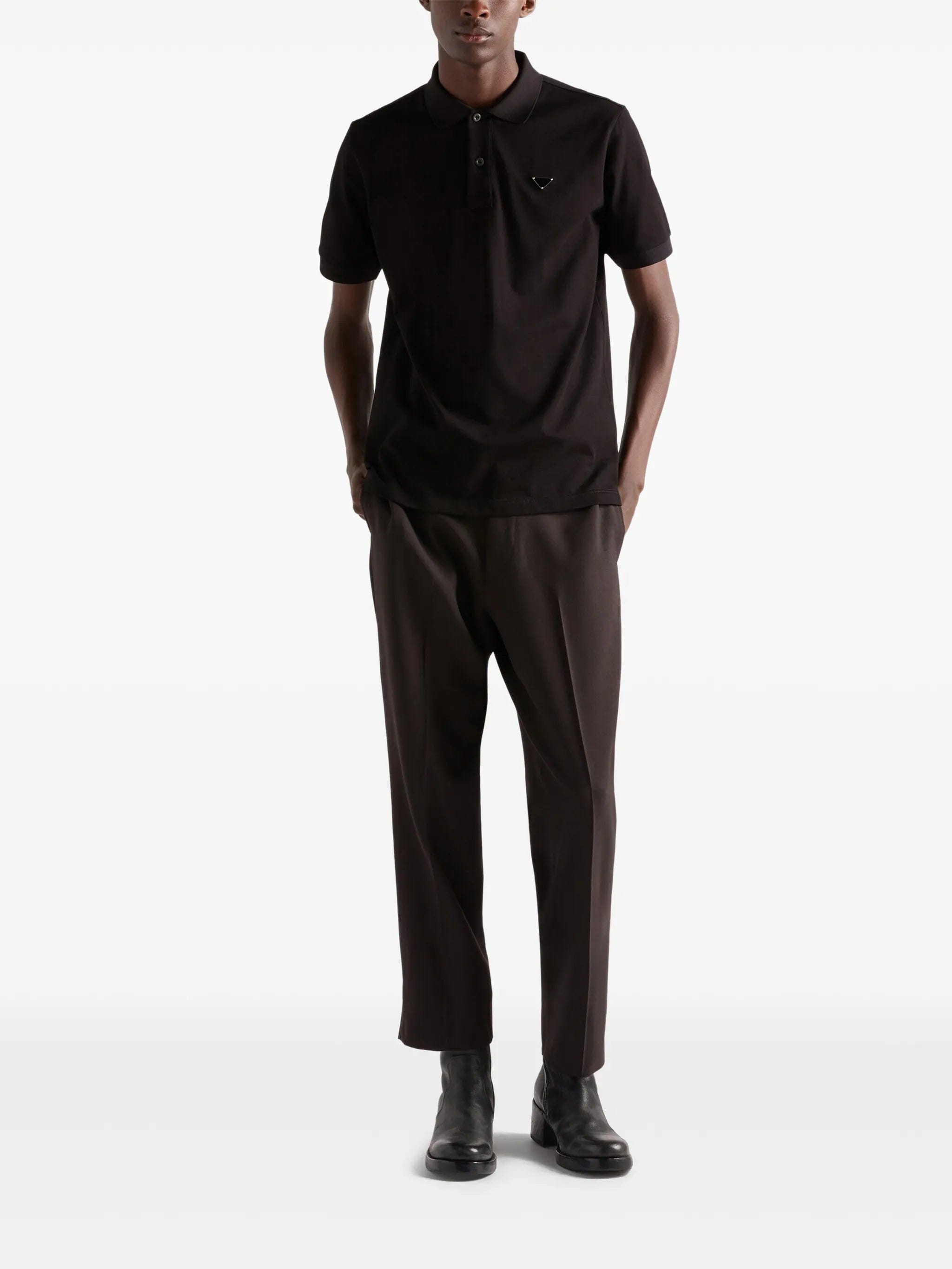 Prada ribbed knit triangle logo polo shirt