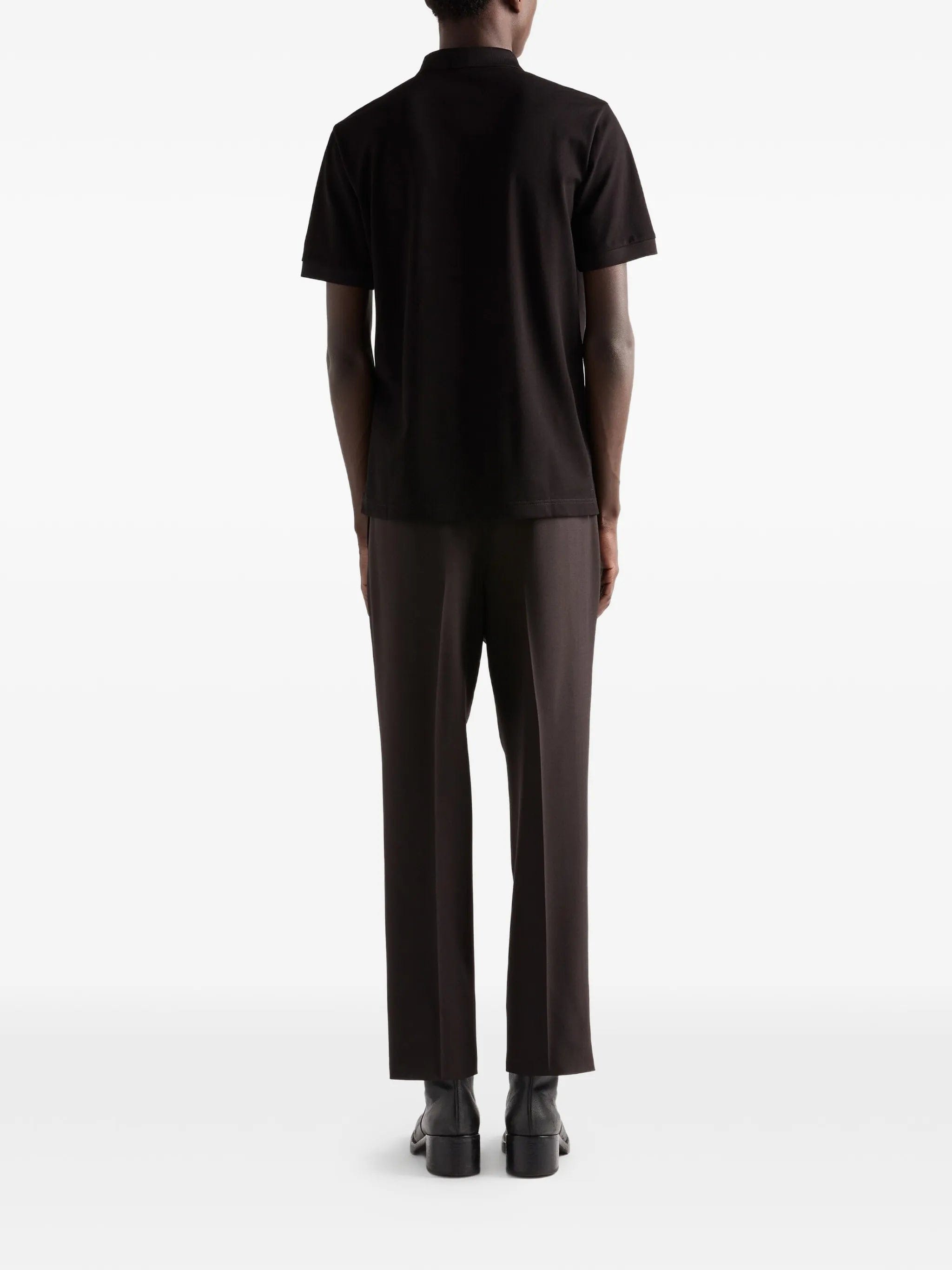 Prada ribbed knit triangle logo polo shirt