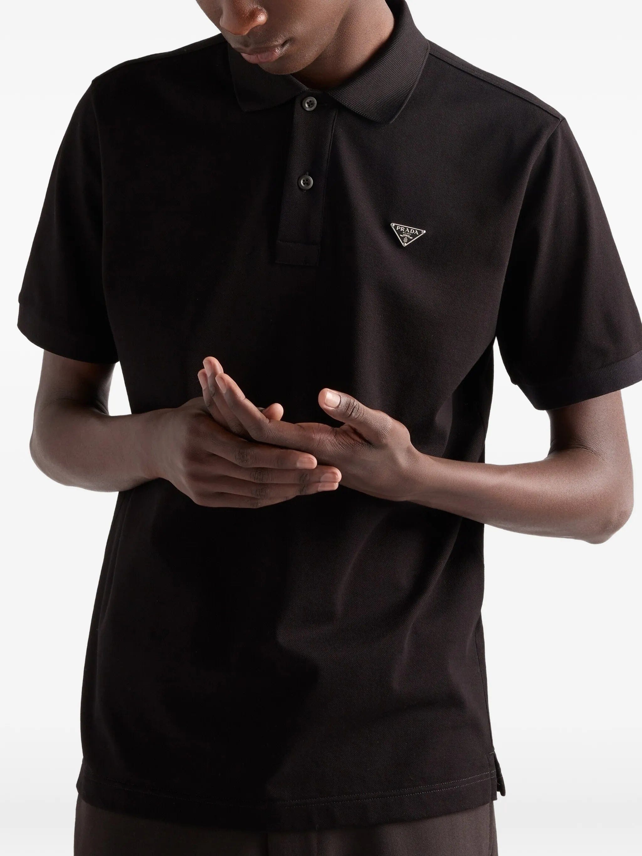 Prada ribbed knit triangle logo polo shirt
