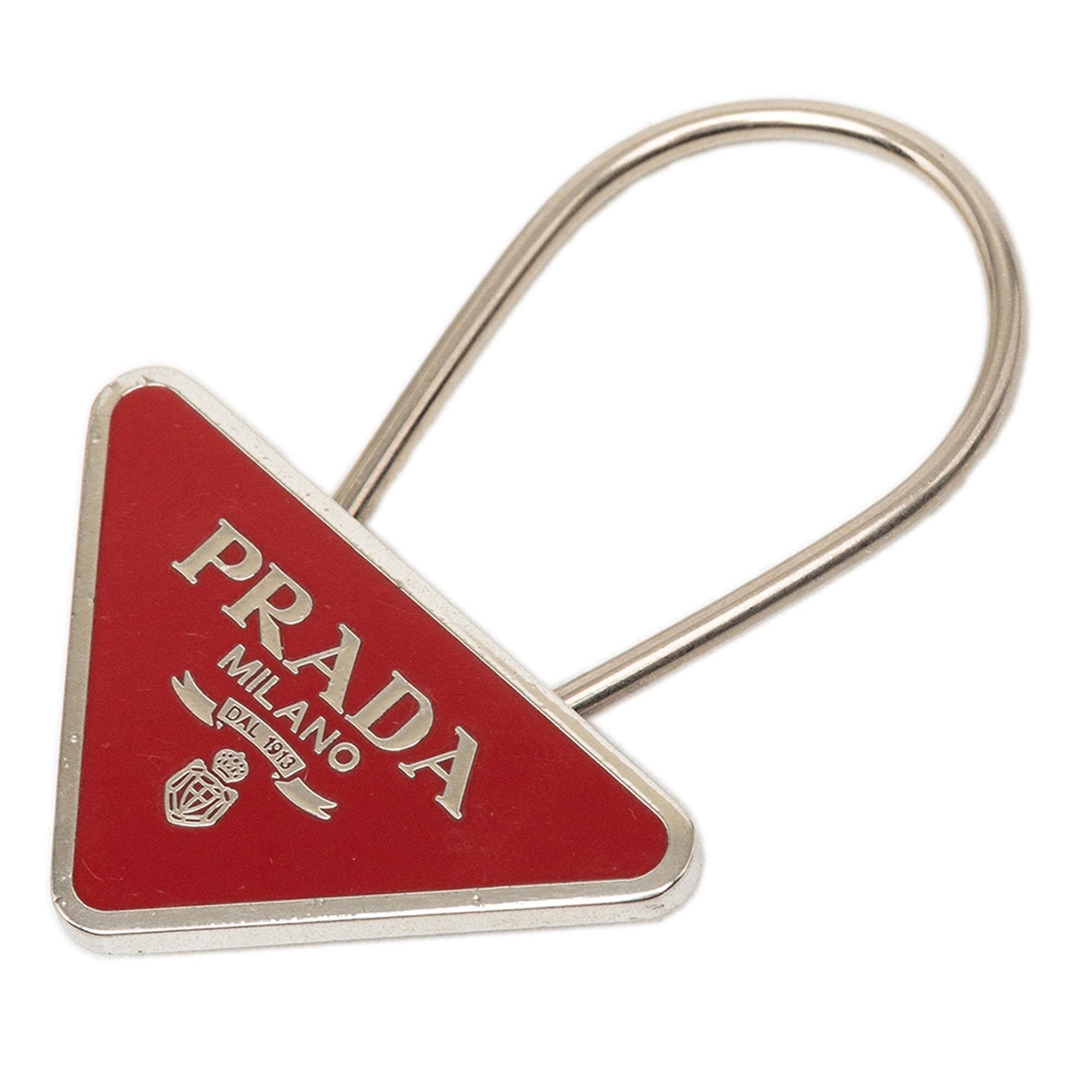 Prada Brass Enamel Triangle Logo Key Chain