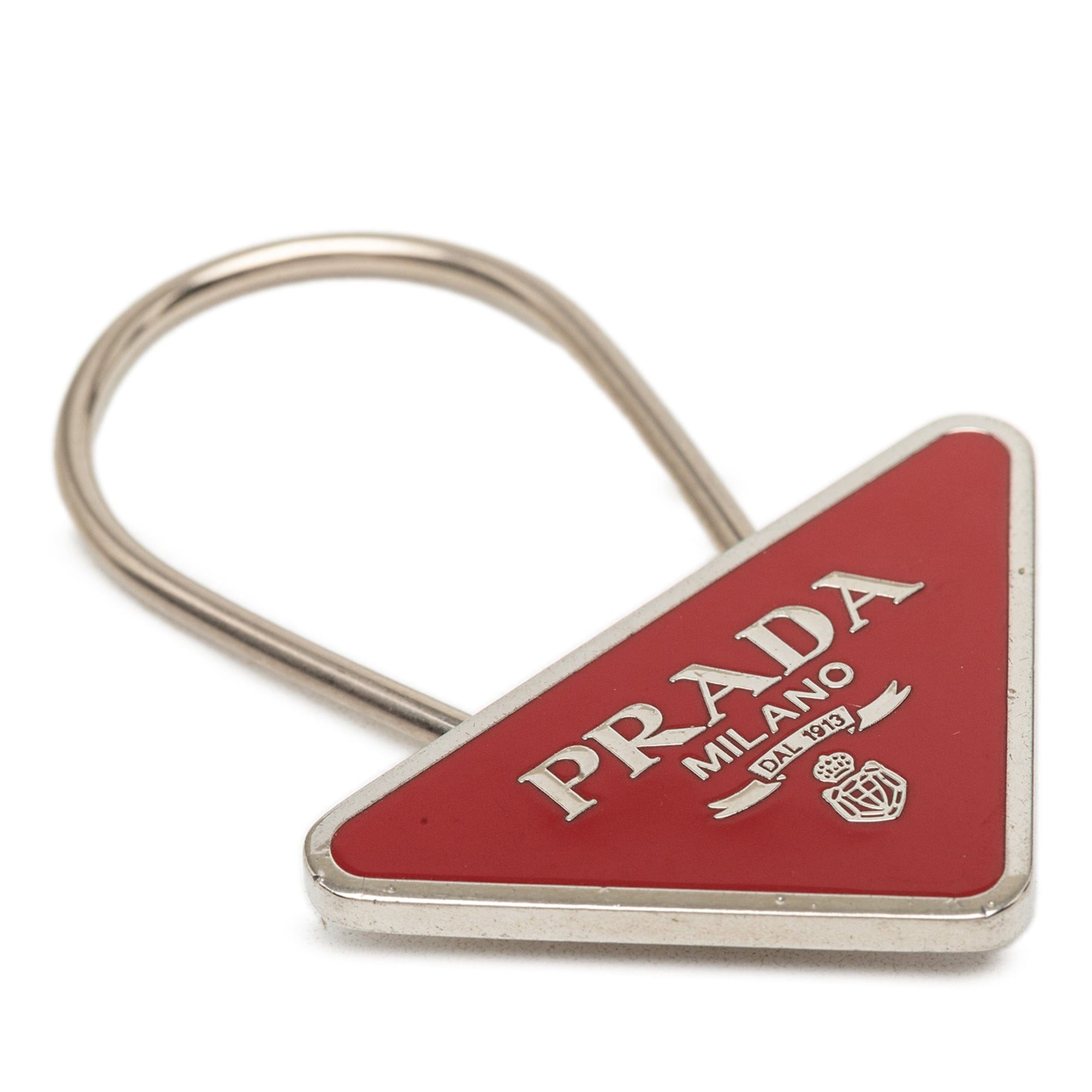 Prada Brass Enamel Triangle Logo Key Chain