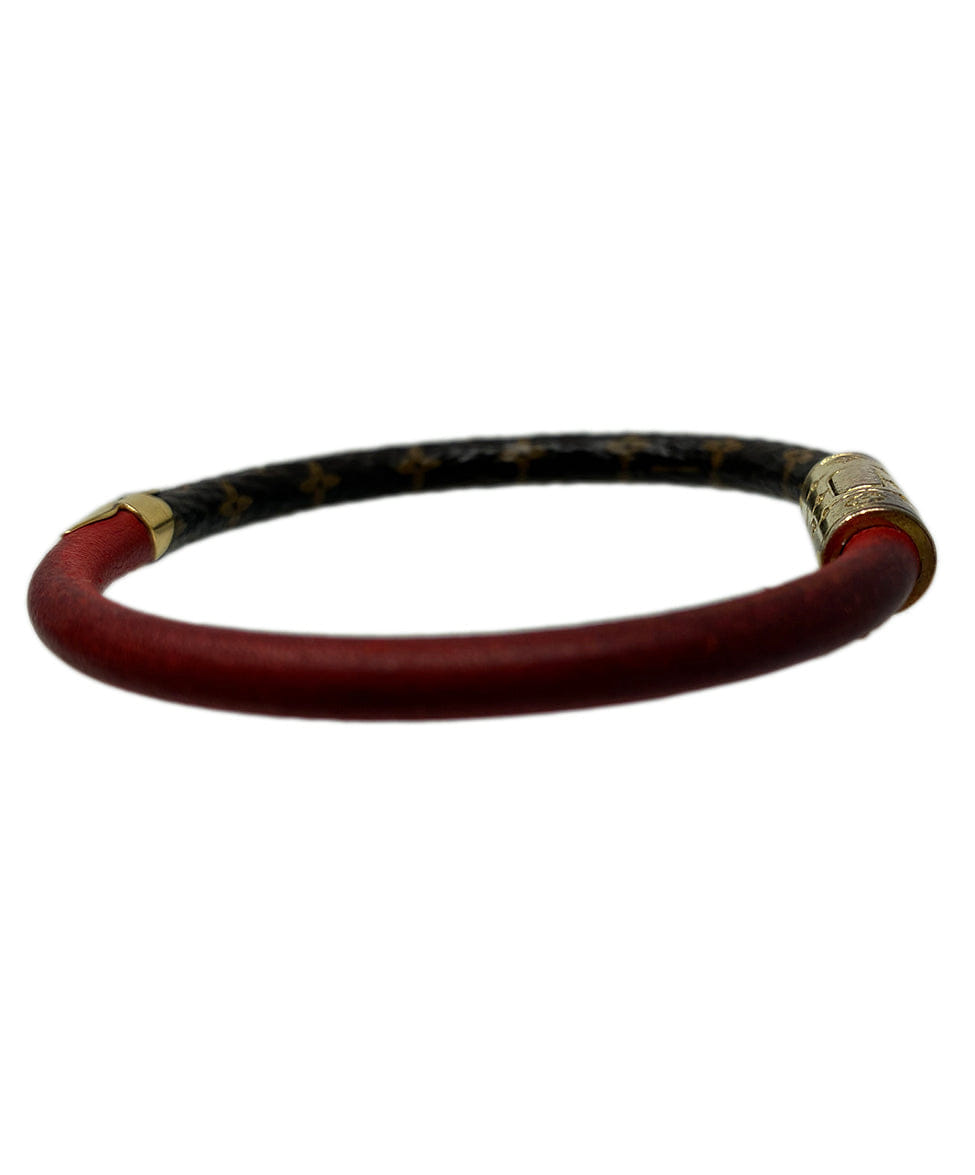 Louis Vuitton Brown Canvas Monogram Red Leather Bracelet