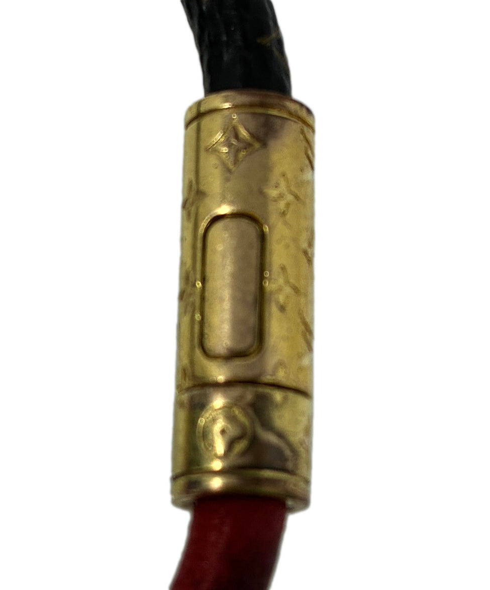 Louis Vuitton Brown Canvas Monogram Red Leather Bracelet