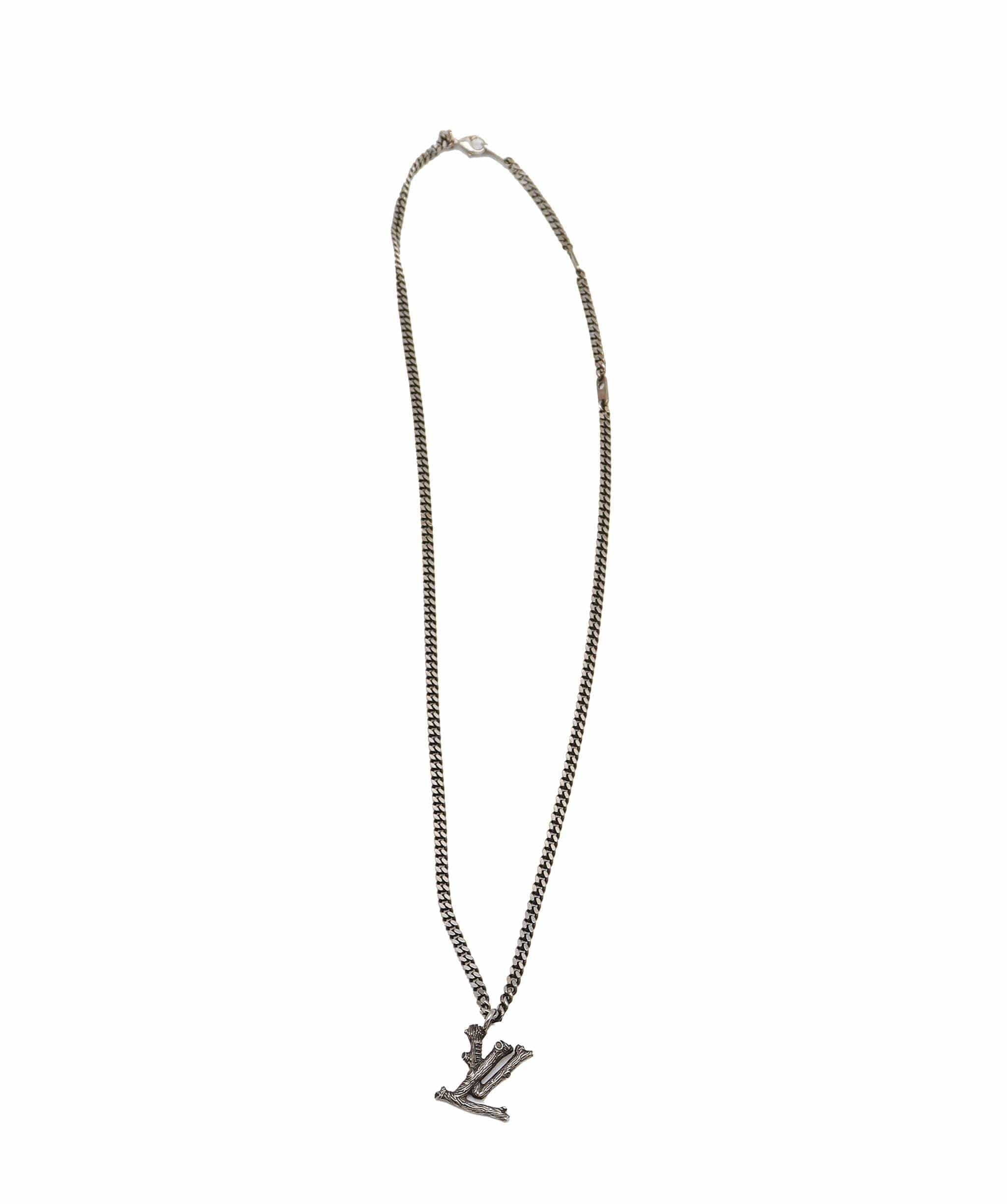Louis Vuitton LV Wood Necklace Metal Silver MP2818 LV Auth 97978 DXBS3287