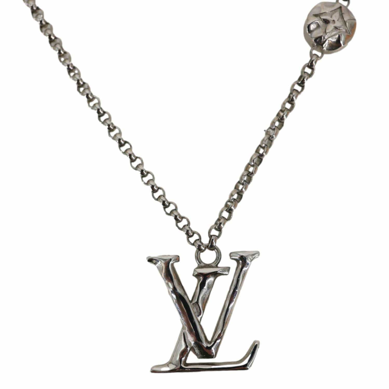 LOUIS VUITTON LV Initials Metal Chain Necklace Silver