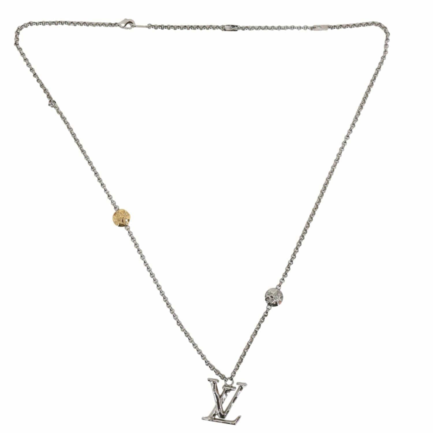 LOUIS VUITTON LV Initials Metal Chain Necklace Silver