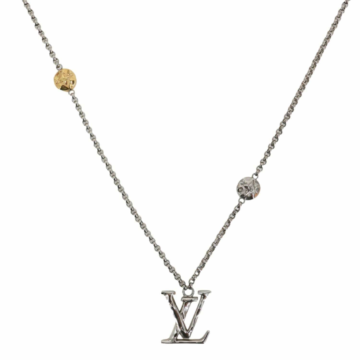 LOUIS VUITTON LV Initials Metal Chain Necklace Silver