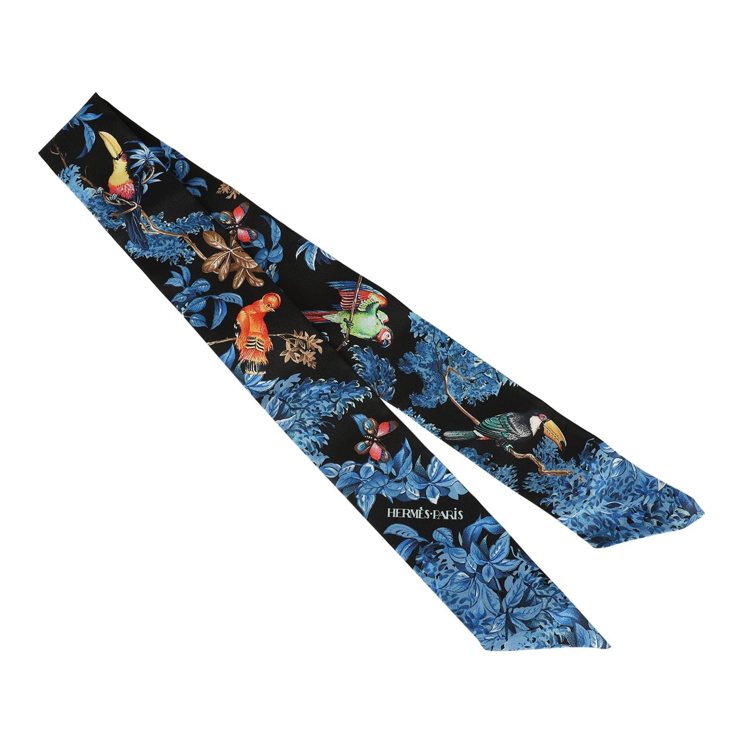 Hermes Equateur Black, Bleu Multi Silk Twilly Pair