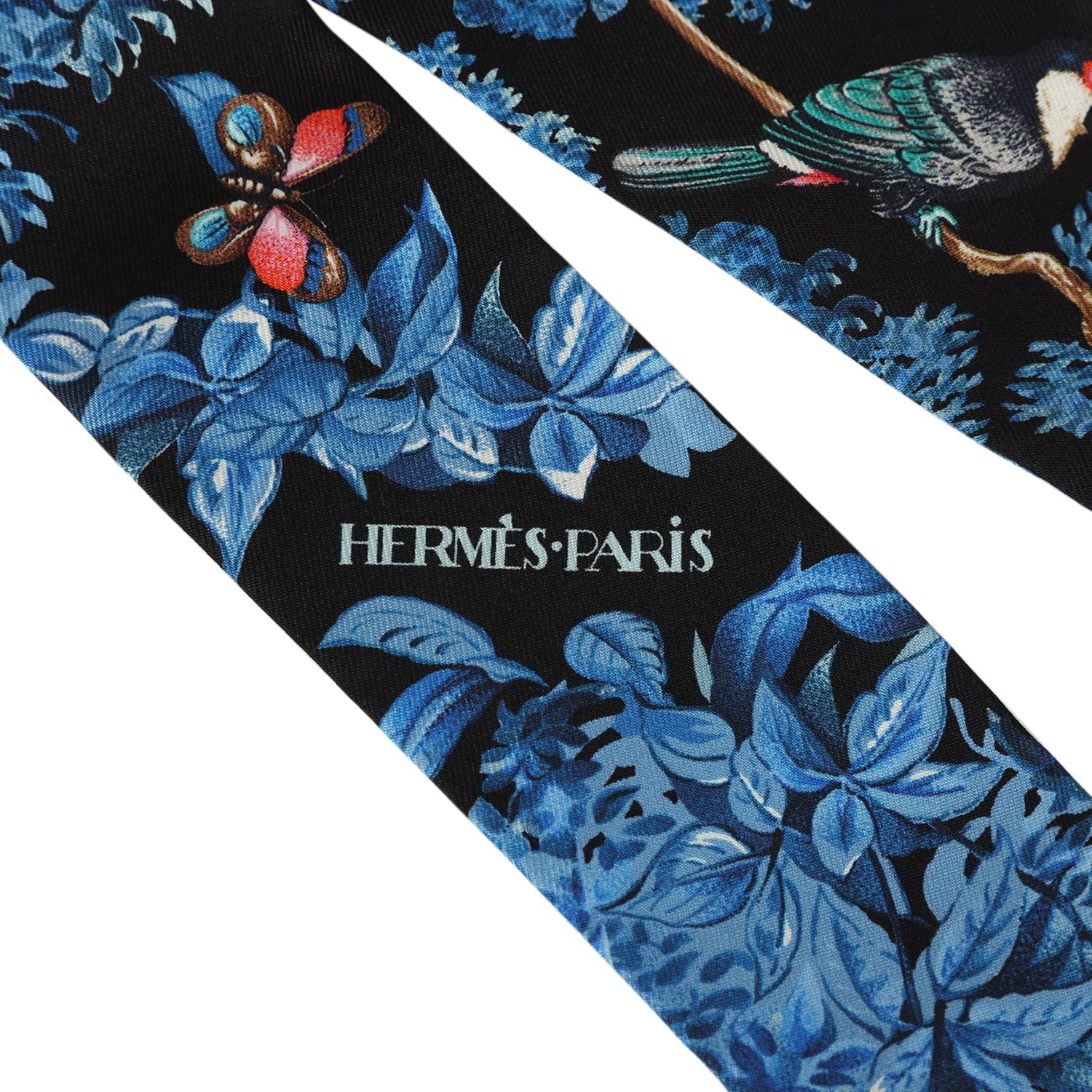 Hermes Equateur Black, Bleu Multi Silk Twilly Pair