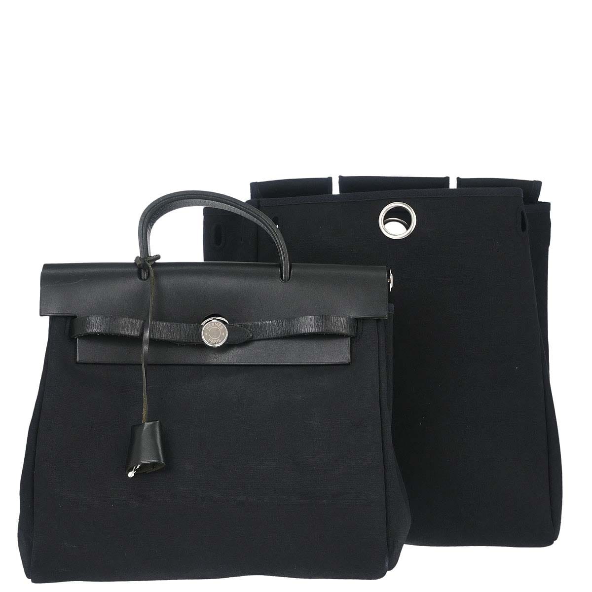 Hermes Black Toile Officier Herbag a Dos 2 in 1 Backpack