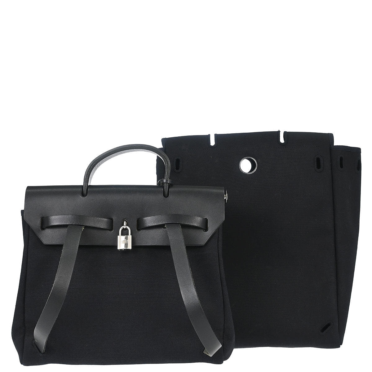 Hermes Black Toile Officier Herbag a Dos 2 in 1 Backpack
