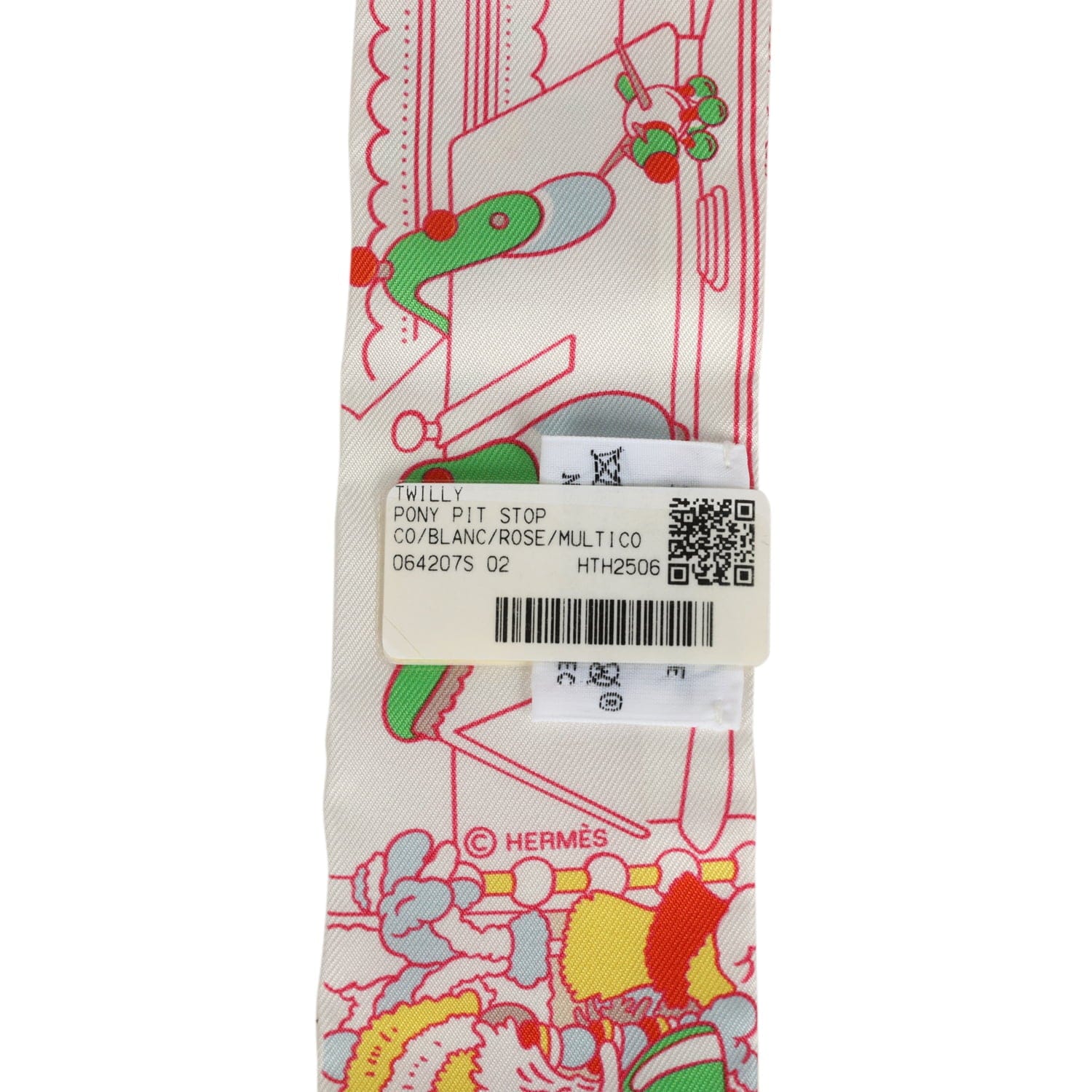 Hermes Pony Pit Stop Blanc, Rose and Multi Silk Twilly Pair