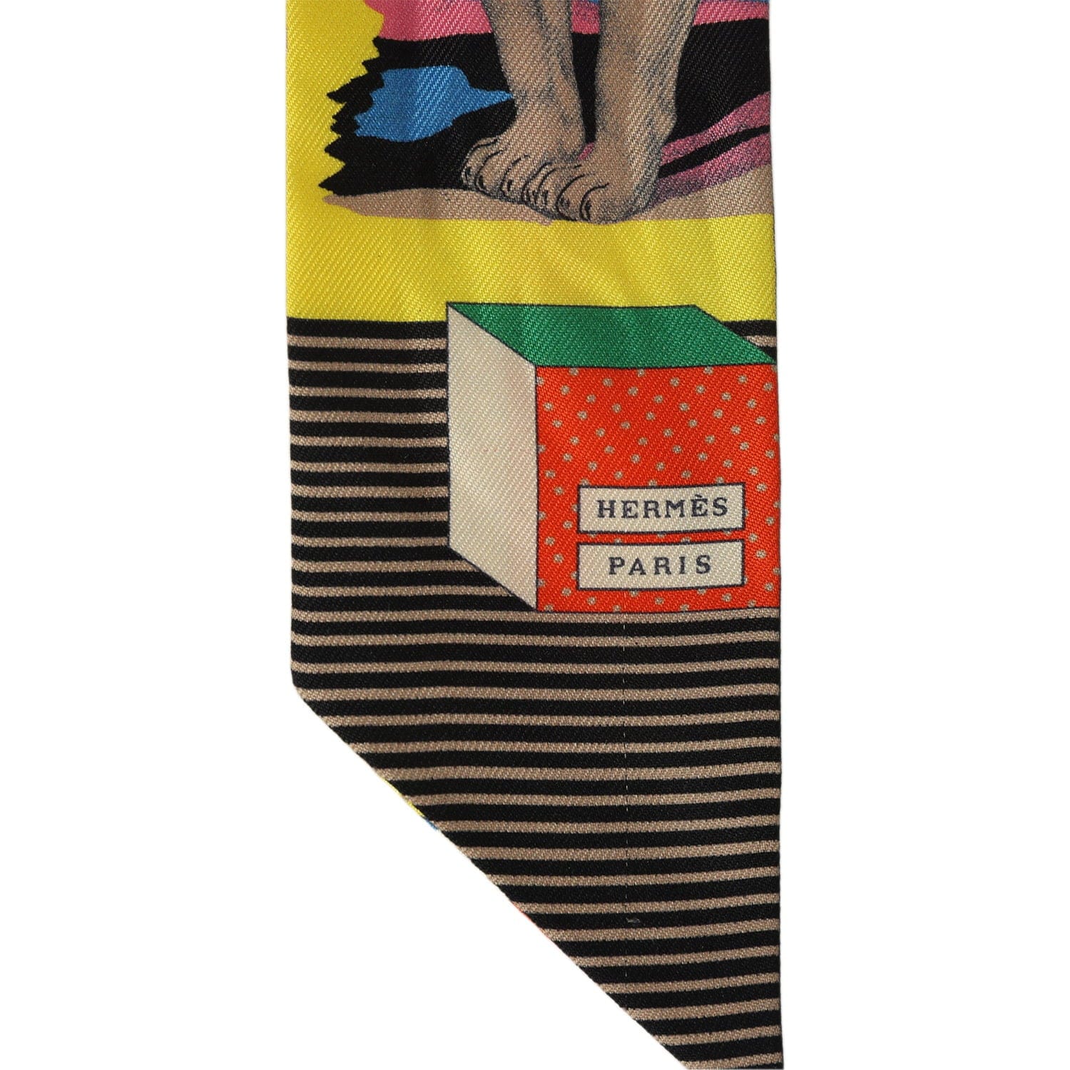 Hermes Grand Theatre Nouveau Jaune Vif, Vert and Rouge Multi Silk Twilly Pair