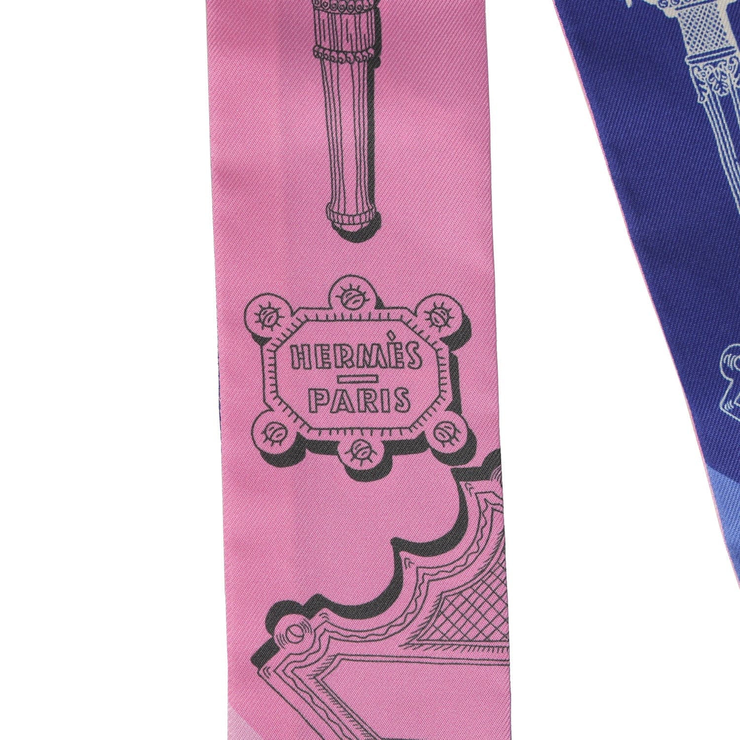 Hermes Merveilleuses Lantern Rose Bon Bon, Indigo Multi Silk Twilly Pair