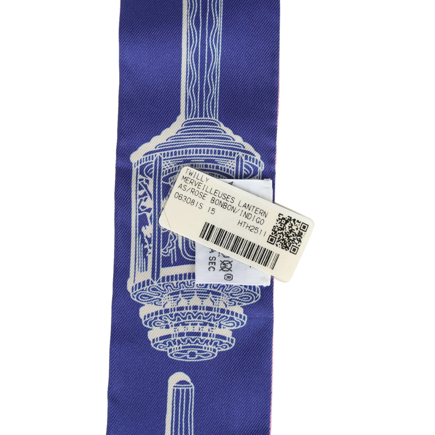 Hermes Merveilleuses Lantern Rose Bon Bon, Indigo Multi Silk Twilly Pair