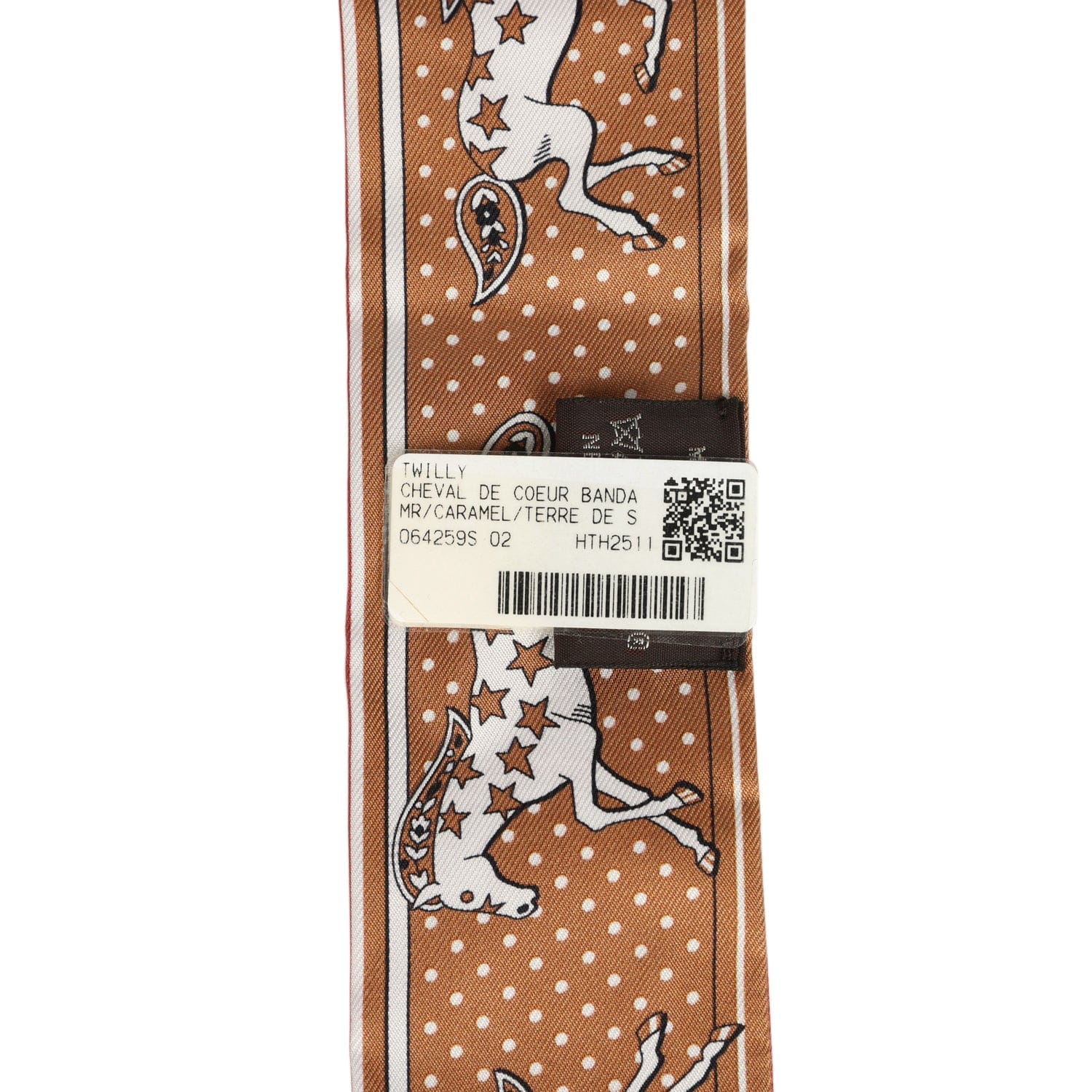 Hermes Cheval De Coeur Bandana Caramel, Terre De Sienne and Blanc Multi Silk Twilly Pair