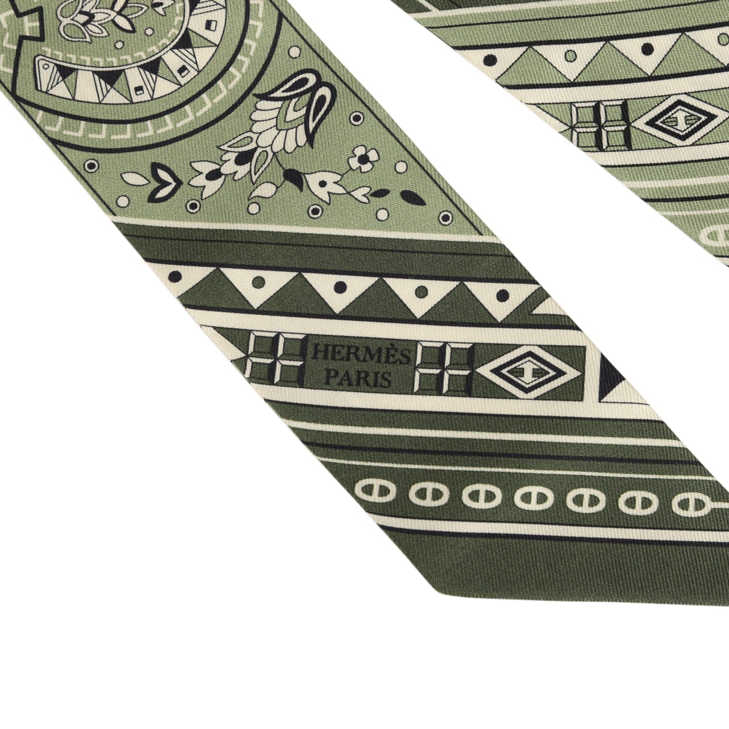 Hermes Cheval De Coeur Bandana Loden, Kaki and Creme Multi Silk Twilly Pair