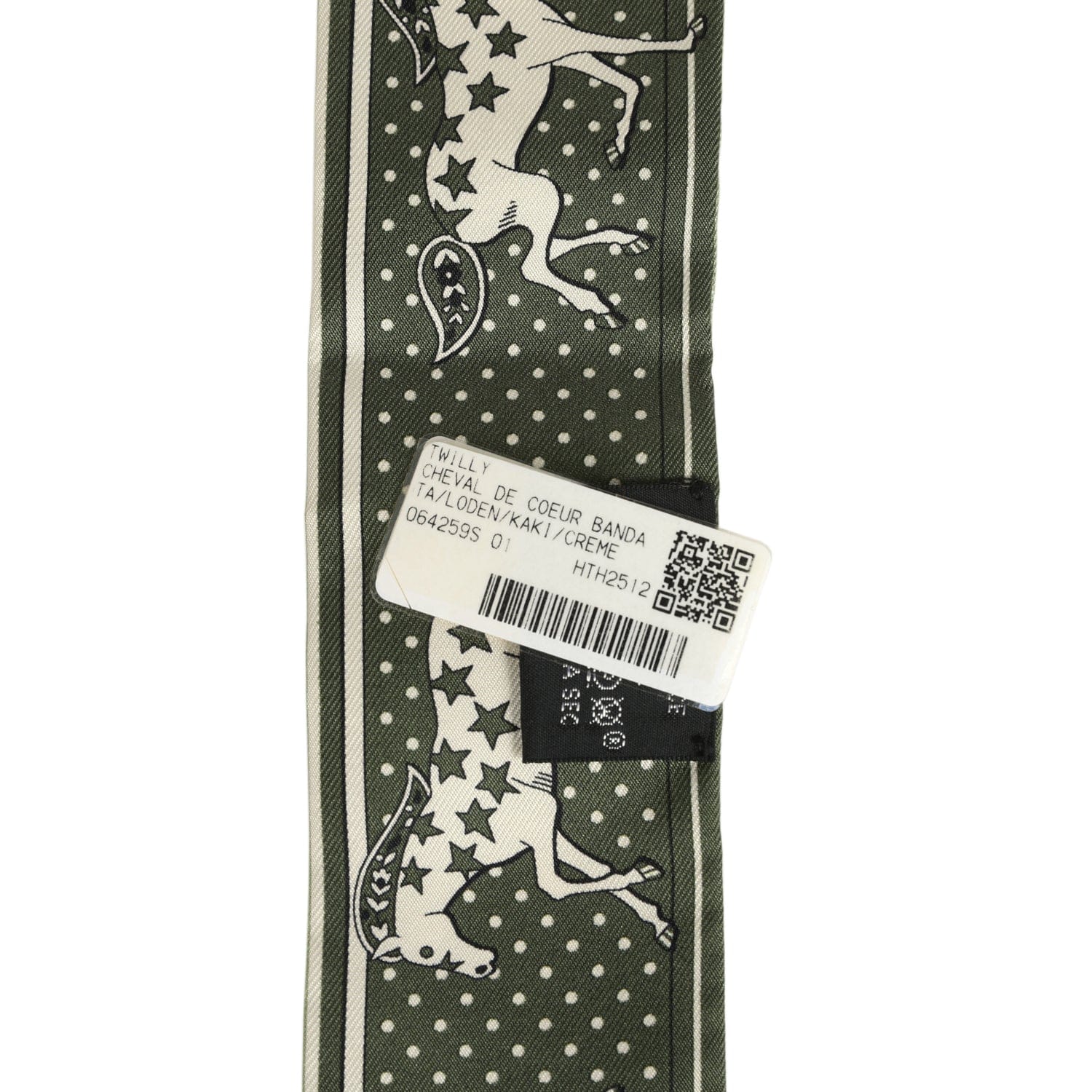 Hermes Cheval De Coeur Bandana Loden, Kaki and Creme Multi Silk Twilly Pair