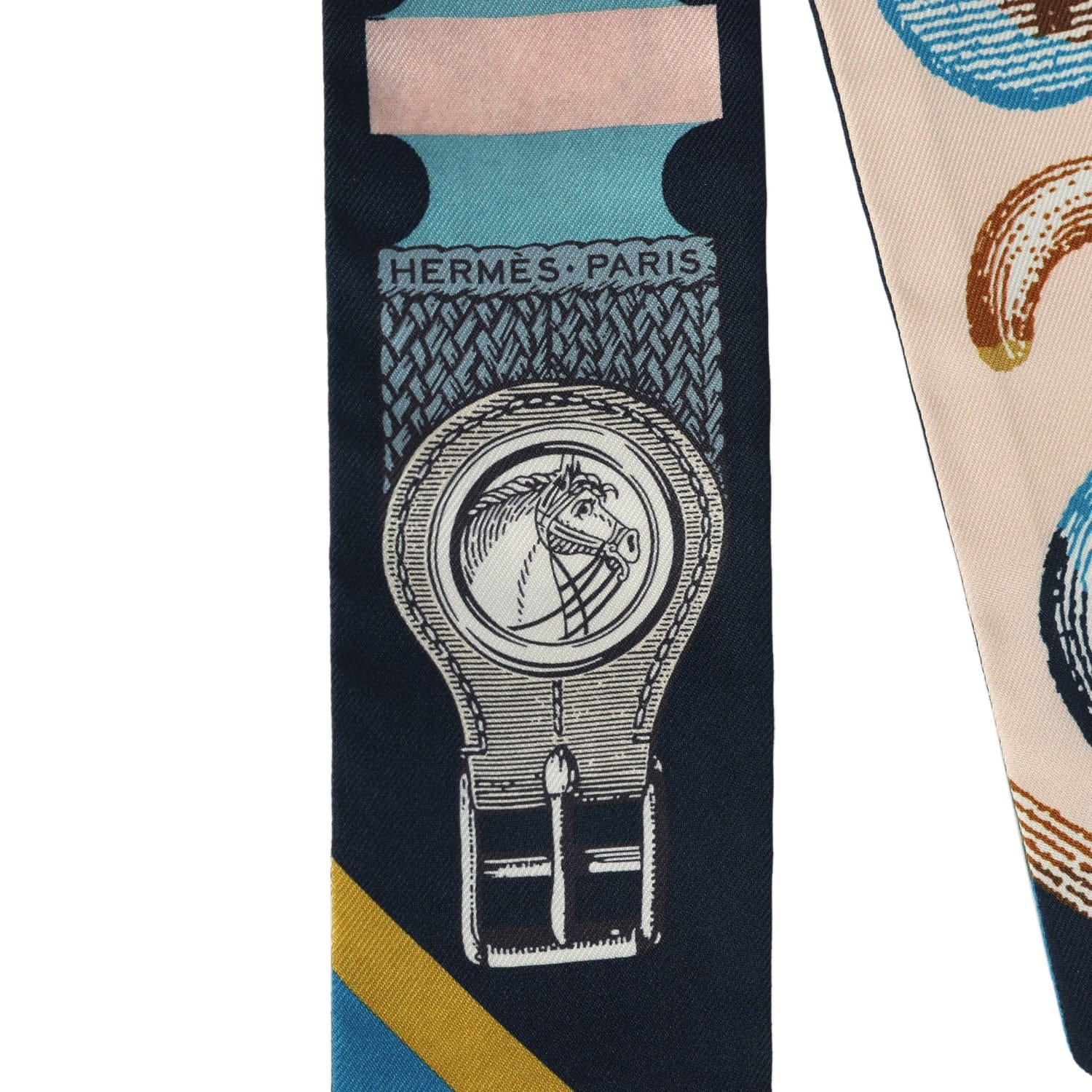 Hermes "C'est La Fete" Gris, Rose, Bleu Marine Multi Silk Twilly Pair